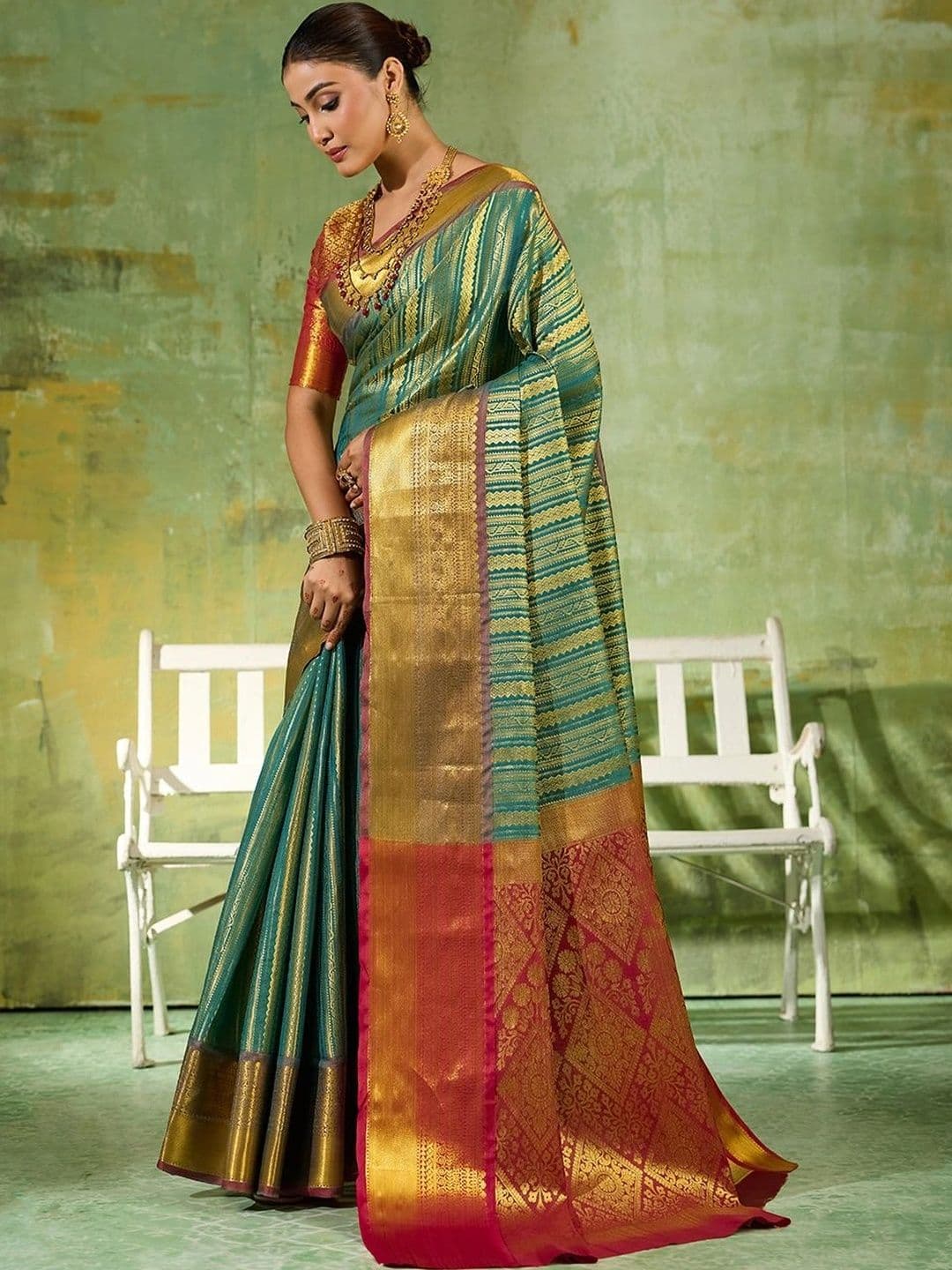 Dhaaga Ghar Woven Design Zari Silk Blend Designer Kanjeevaram Saree thumbnail 4