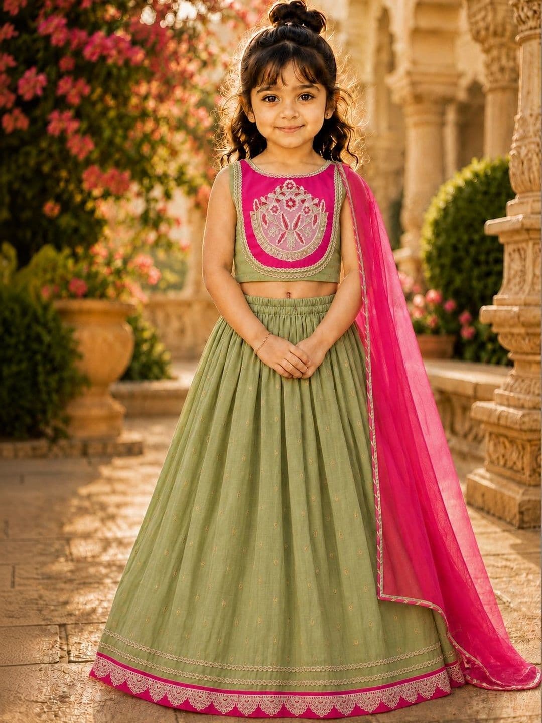 Sangria Girls Embroidered Thread Work Ready to Wear Lehenga & Blouse With Dupatta - view 1