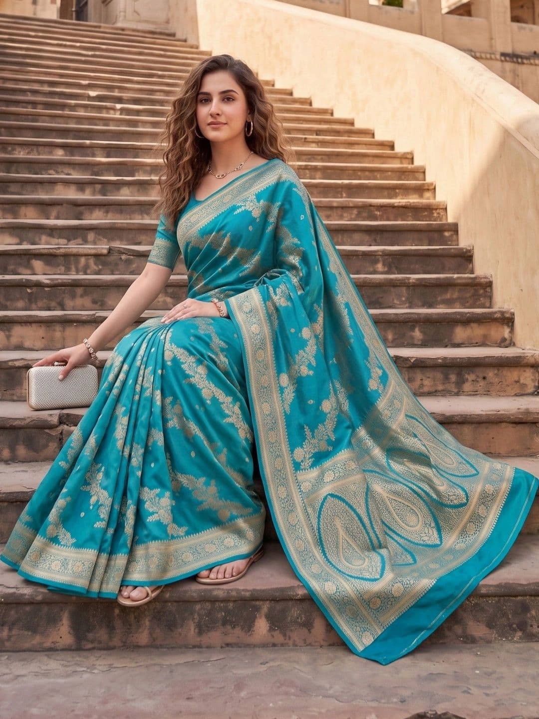 ROOP RADHIKA Paisley Zari Silk Blend Designer Banarasi Saree thumbnail 3