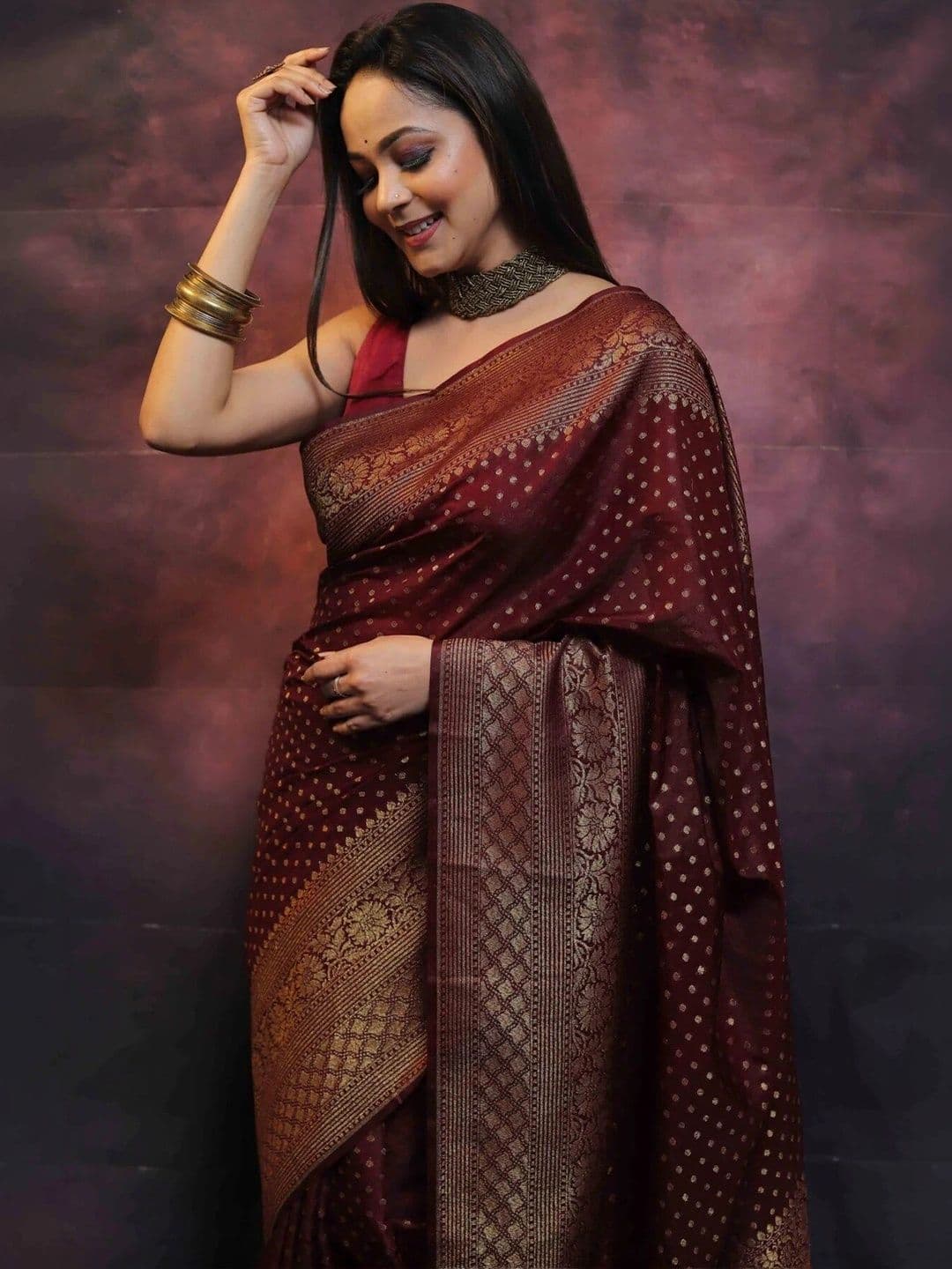 VS MALL Ethnic Motifs Zari Banarasi Saree thumbnail 2