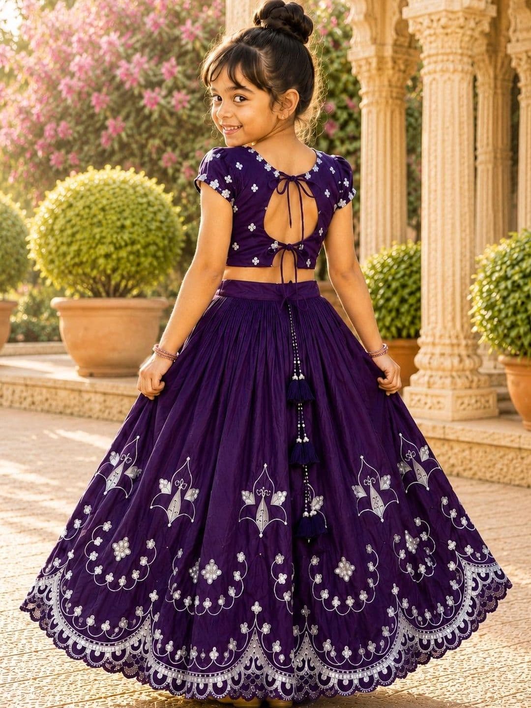 Sangria Girls Embroidered Thread Work Ready to Wear Lehenga & thumbnail 3