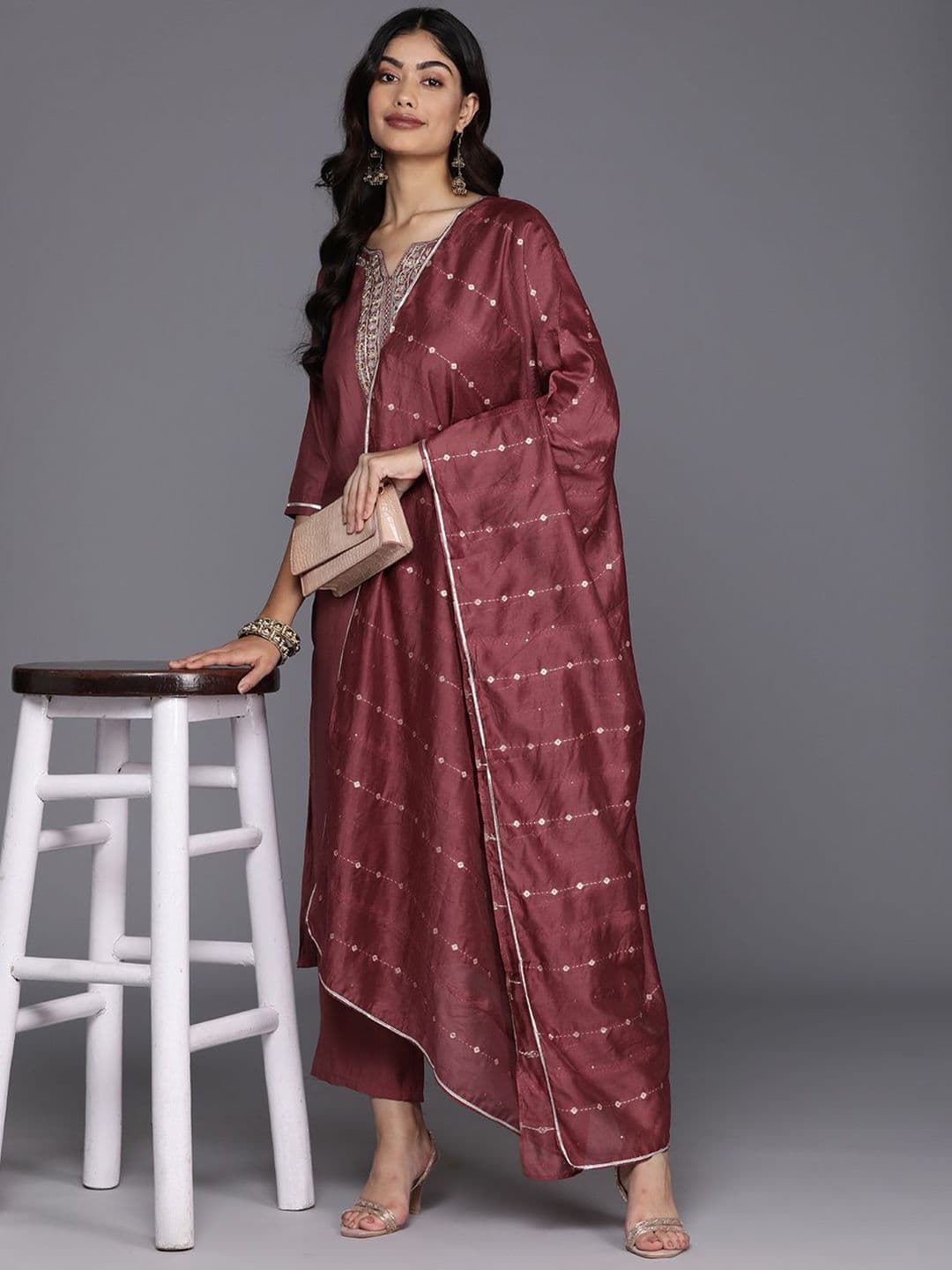 Gerua By Libas Floral Yoke Design Regular Sequinned Straight Kurta With Trousers & Dupatta - view 1