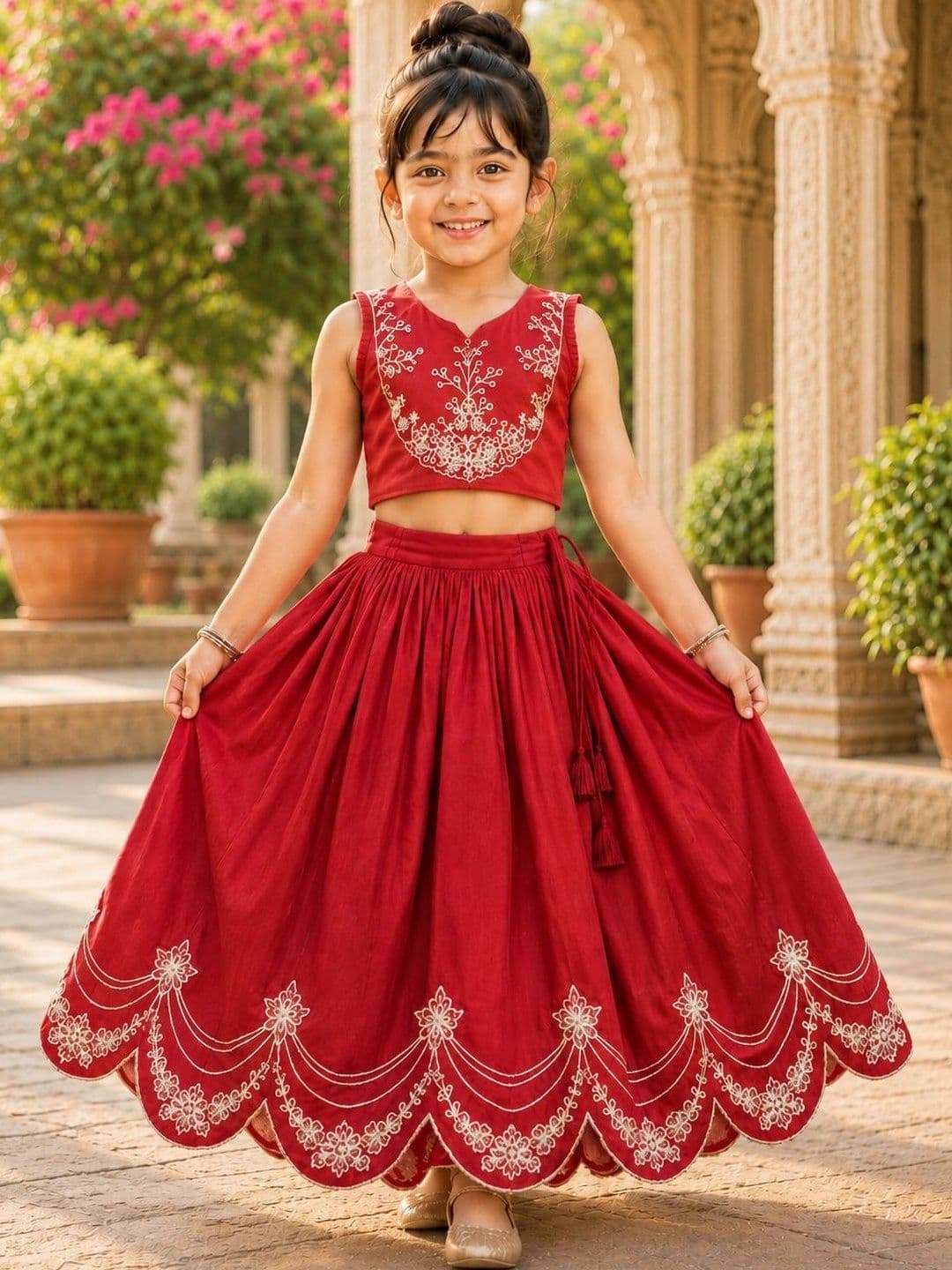 Sangria Girls Embroidered Thread Work Ready to Wear Lehenga & - view 1
