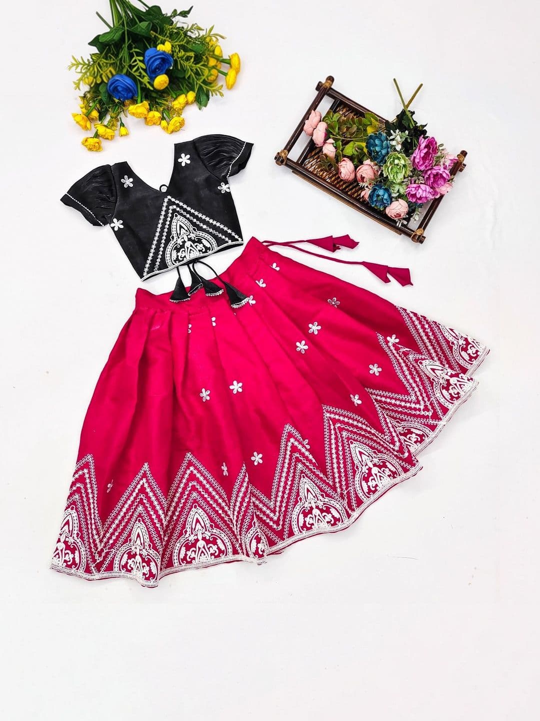 Sangria Girls Embellished Thread Work Ready to Wear Lehenga & thumbnail 5