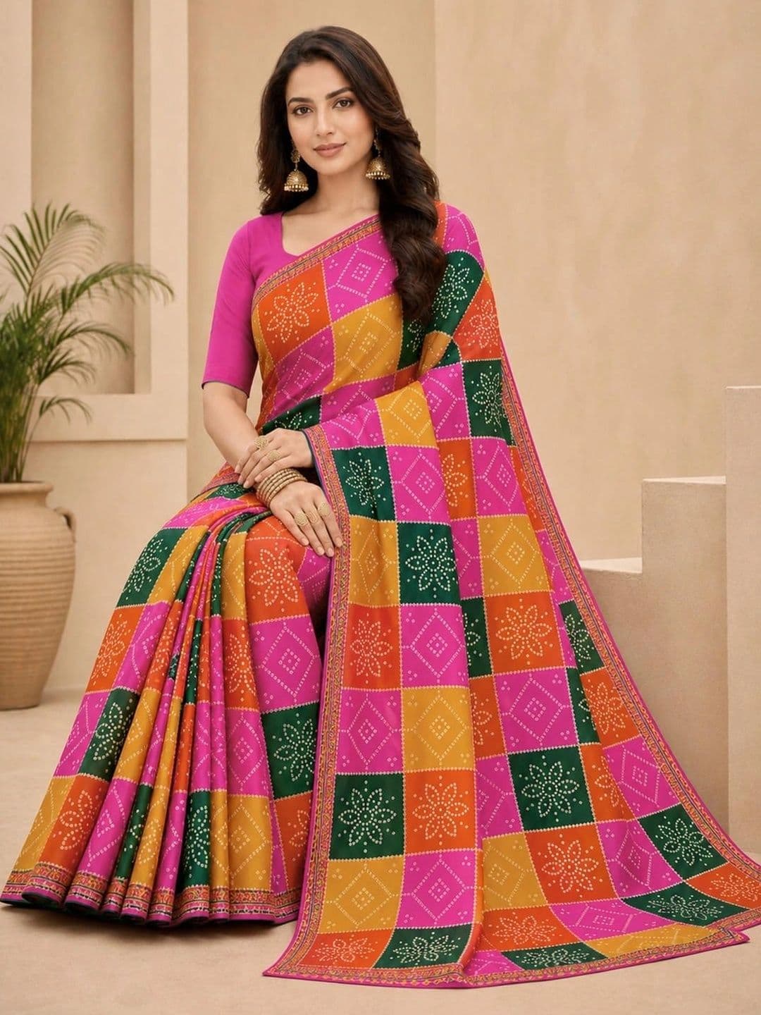 SAMANTHA Bandhani Poly Georgette Leheriya Saree thumbnail 5