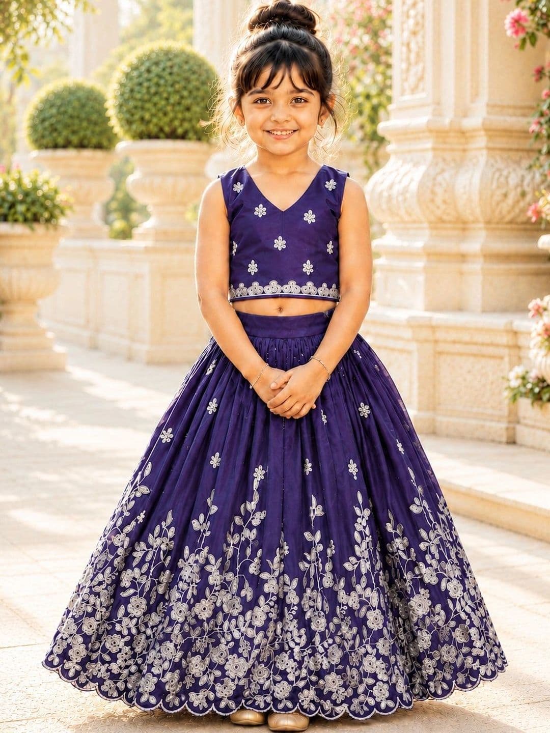Sangria Girls Embroidered Thread Work Ready to Wear Lehenga & - view 1