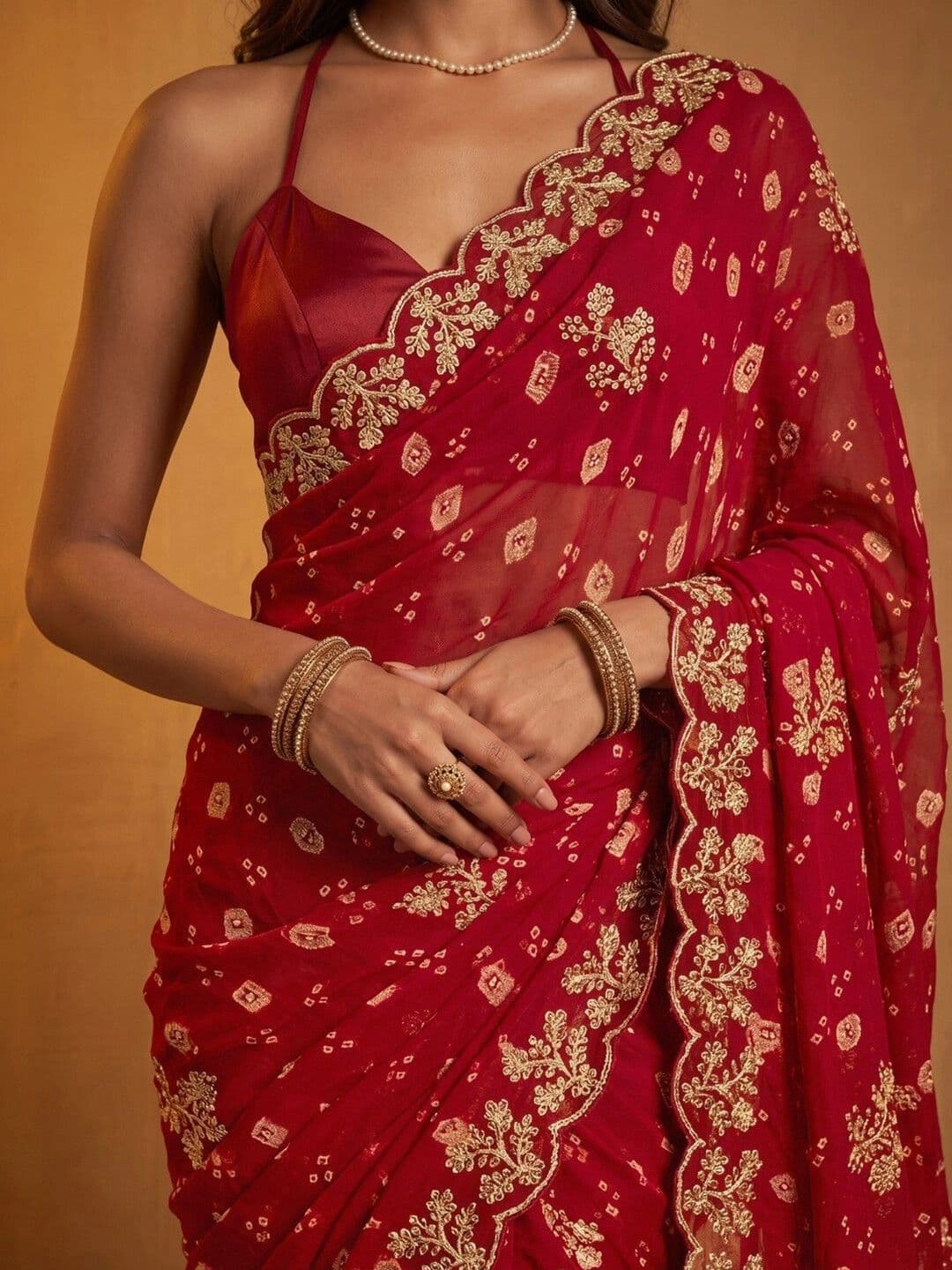 DRIP CHOWK Bandhani Embroidered Pure Georgette Fusion Bandhani Saree thumbnail 7