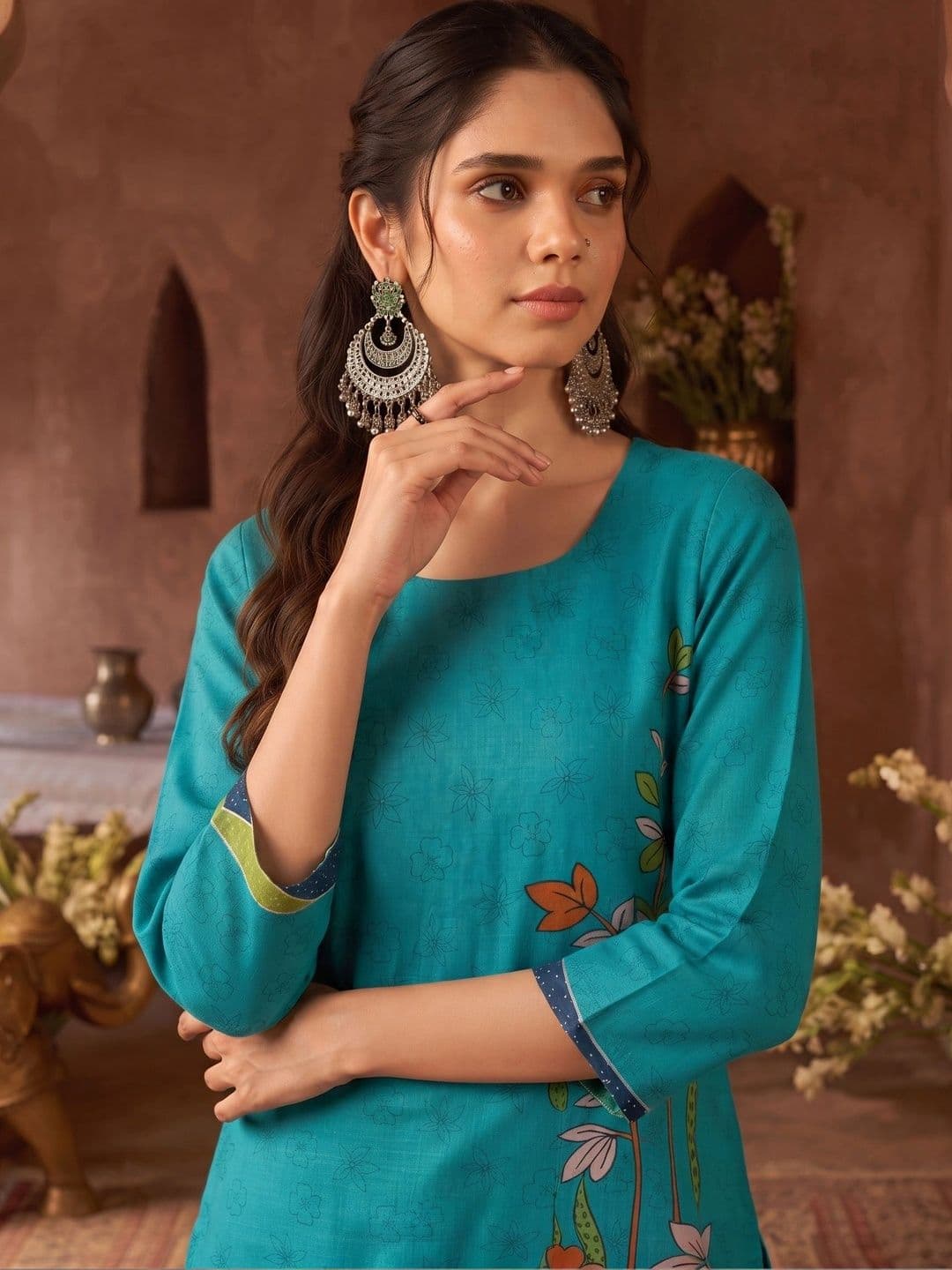 RAGHVENDRA TEXTILES Women Floral Printed Regular Pure Cotton Kurta with Trousers thumbnail 3
