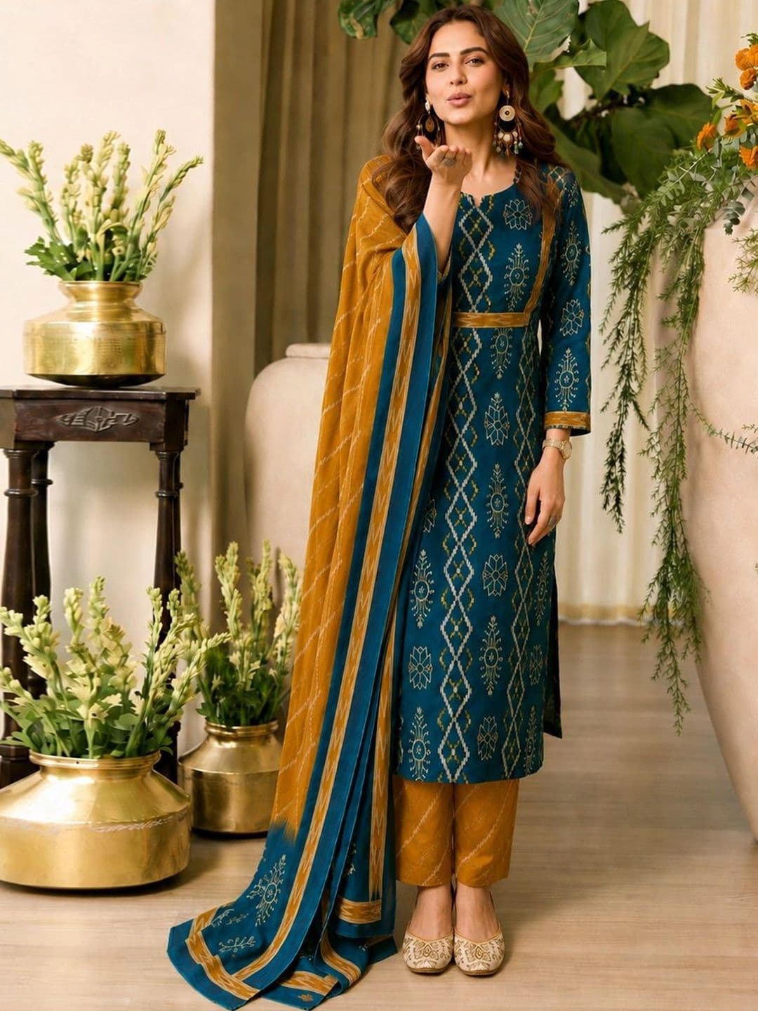 GoSriKi Women Ethnic Motifs Printed Regular Kurta with Palazzos & With Dupatta thumbnail 4