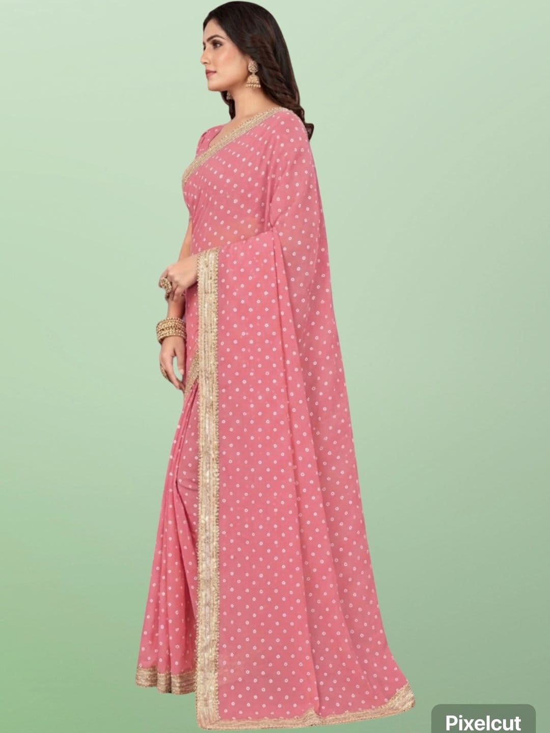 shreecre Bandhani Zari Pure Georgette Saree thumbnail 2
