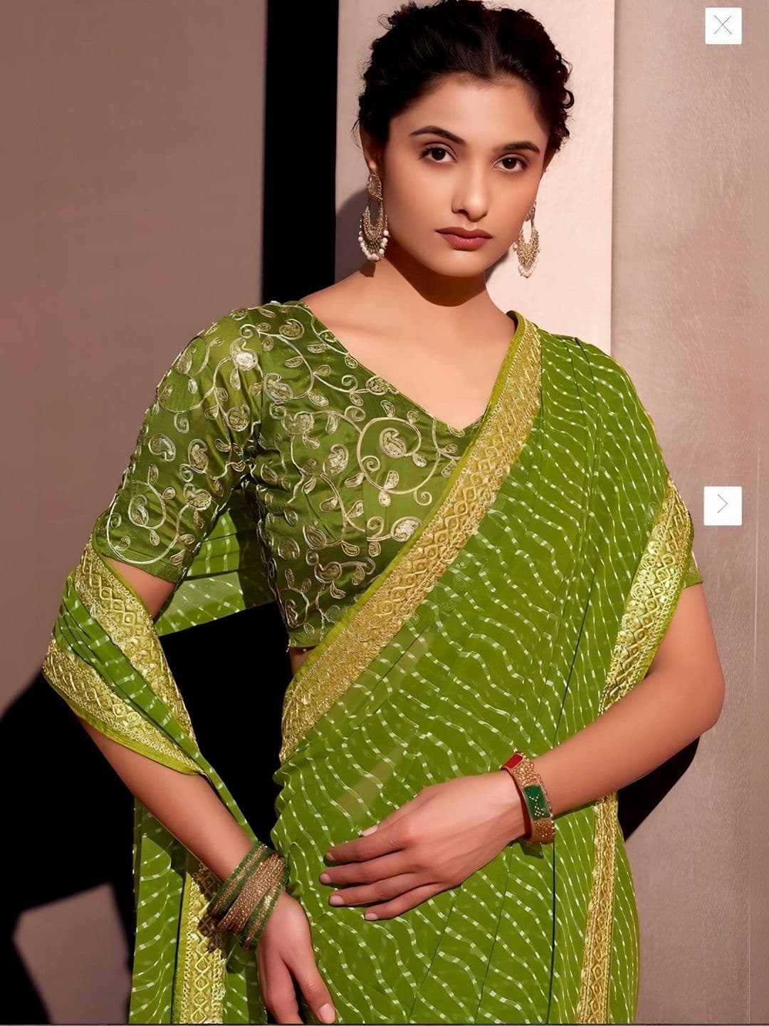 RENBRIZA Leheriya Embroidered Poly Georgette Saree thumbnail 2
