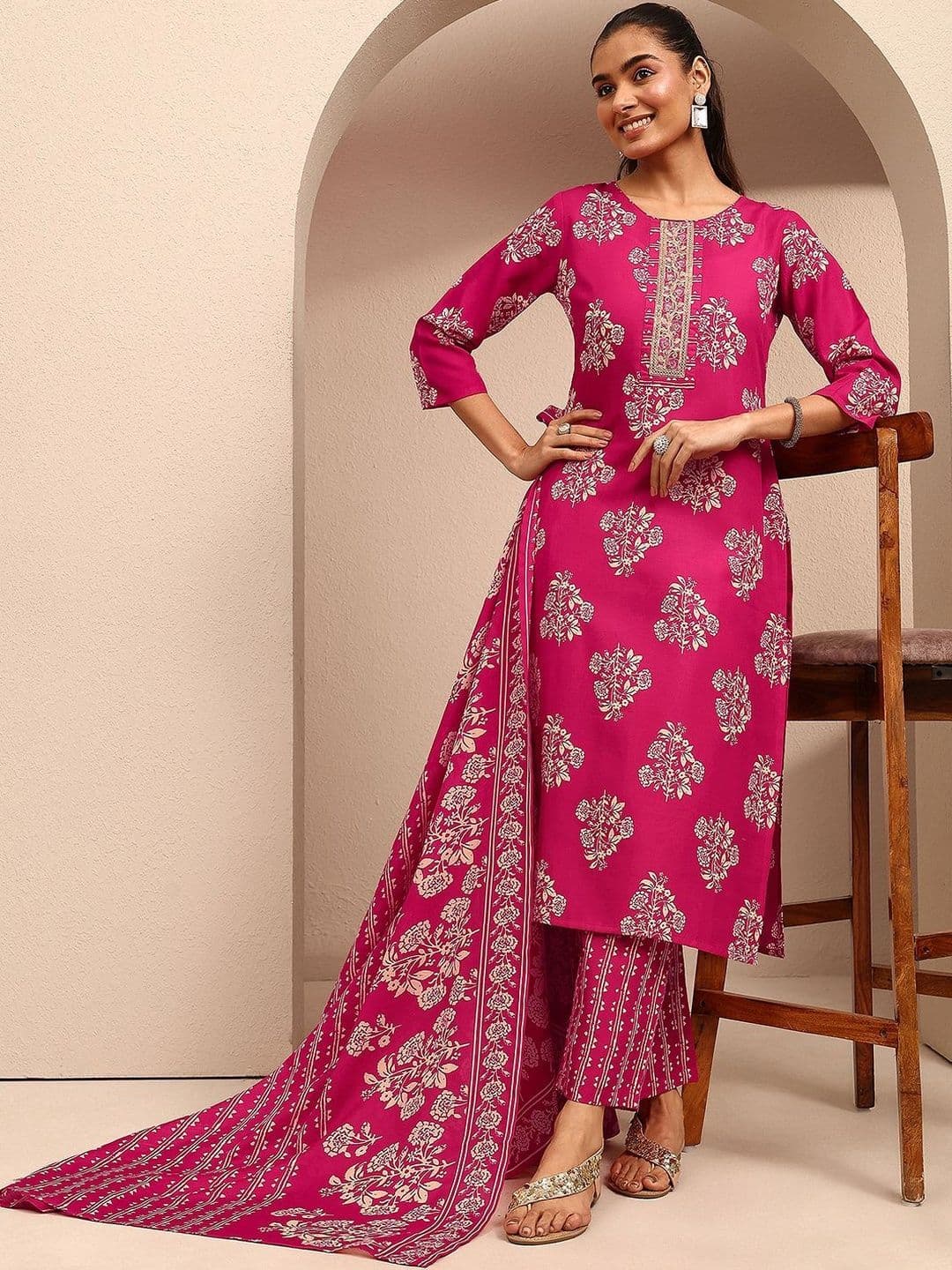 Gerua By Libas Women Floral Printed Regular Thread Work Kurta with Trousers & With Dupatta - view 1