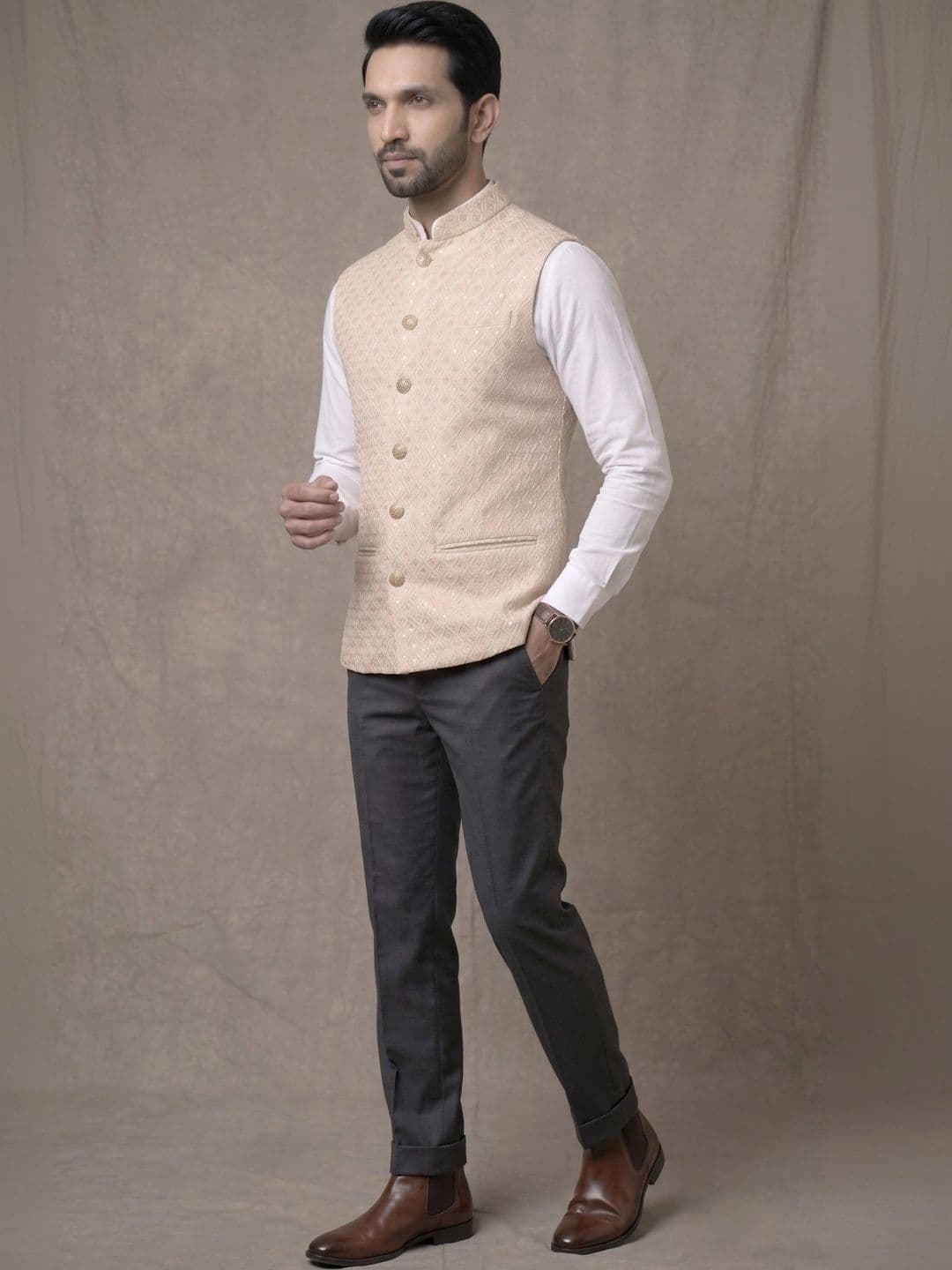 Shiv Leela Embroidered Mandarin Collar Nehru Jacket thumbnail 3