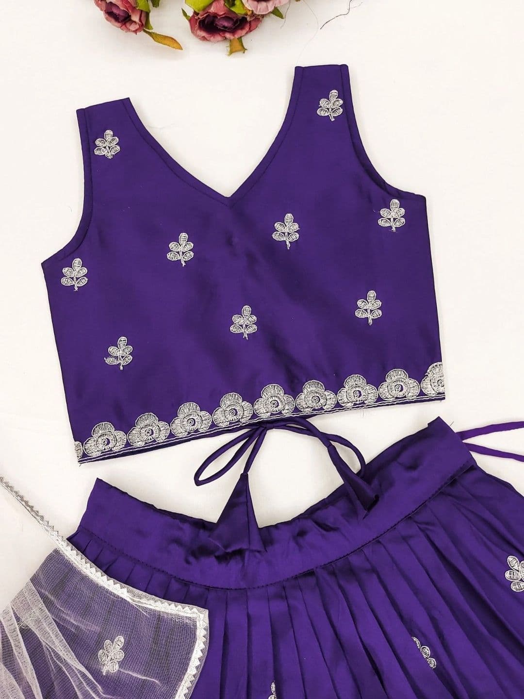 Sangria Girls Embroidered Thread Work Ready to Wear Lehenga & Blouse With Dupatta thumbnail 5
