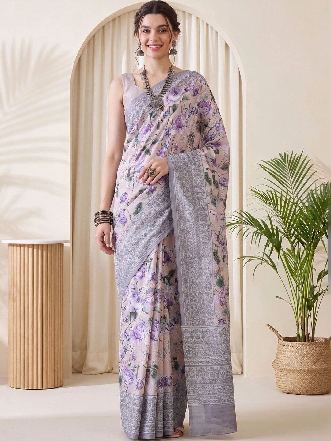Anouk Floral Embroidered Silk Blend Designer Saree - view 1
