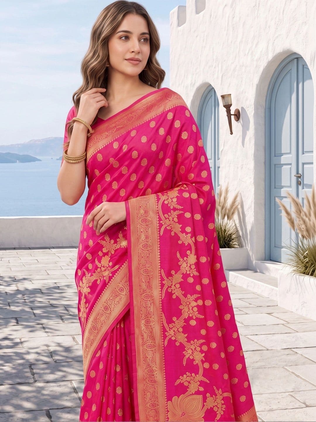 ROOP RADHIKA Woven Design Zari Silk Blend Designer Banarasi Saree thumbnail 4