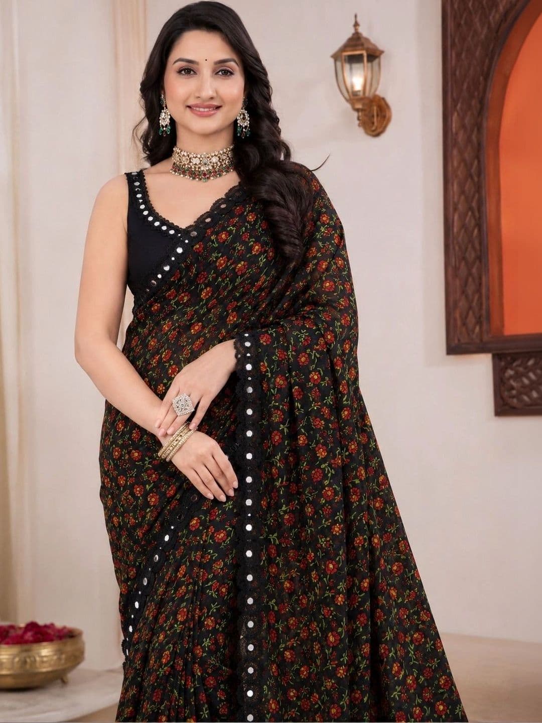 RENBRIZA Embellished Poly Georgette Saree thumbnail 3