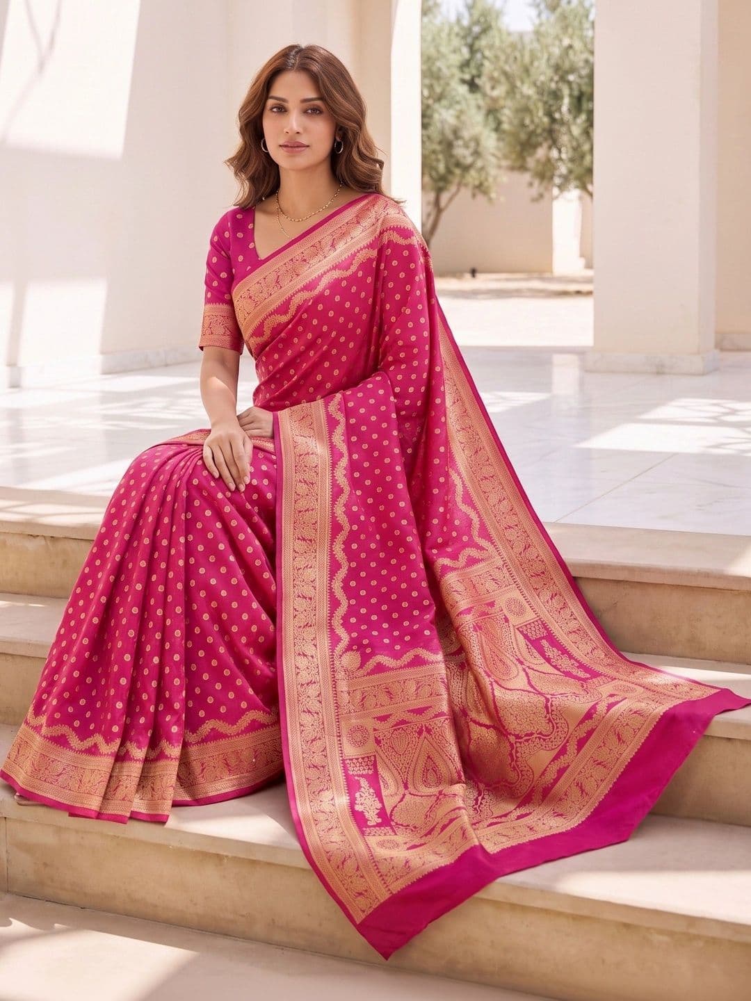 ROOP RADHIKA Woven Design Zari Silk Blend Designer Banarasi Saree thumbnail 5