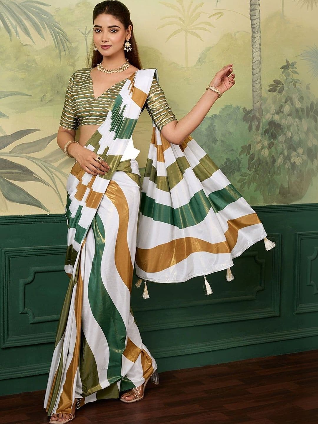 DWIJA FASHION Striped Silk Blend Saree - view 1