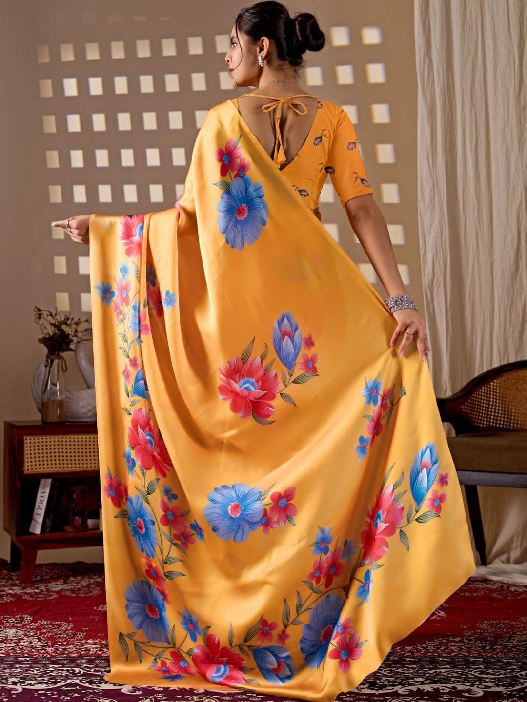 all about you Floral Satin Designer Saree thumbnail 4