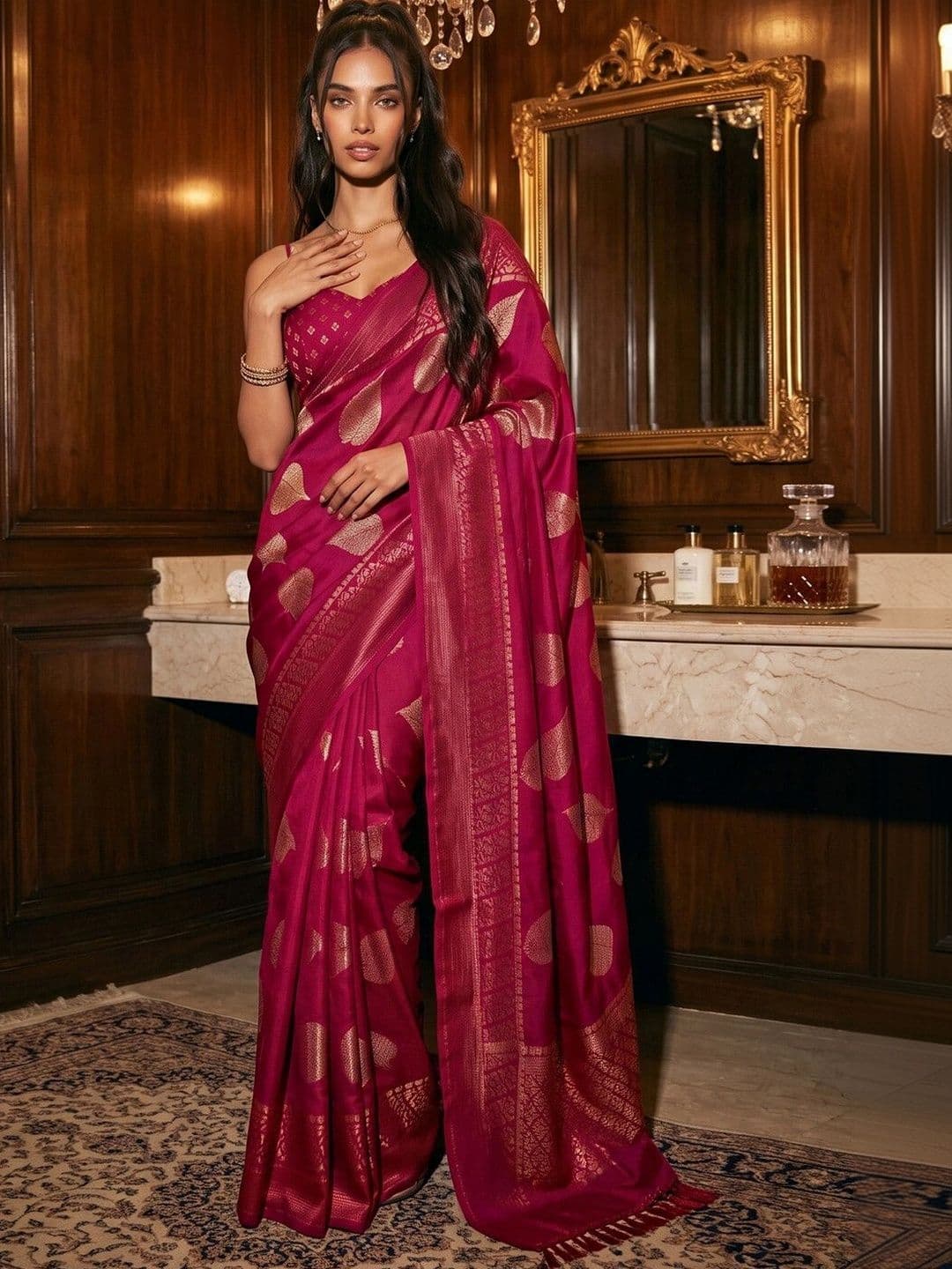 DRIP CHOWK Woven Design Zari Pure Chiffon Saree thumbnail 7