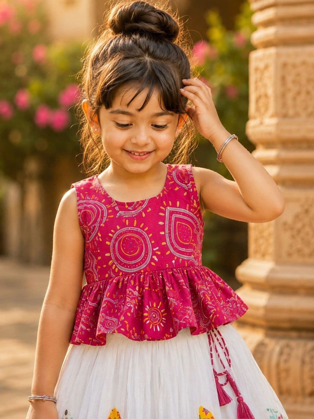 Sangria Girls Printed Block Print Ready to Wear Lehenga & thumbnail 4