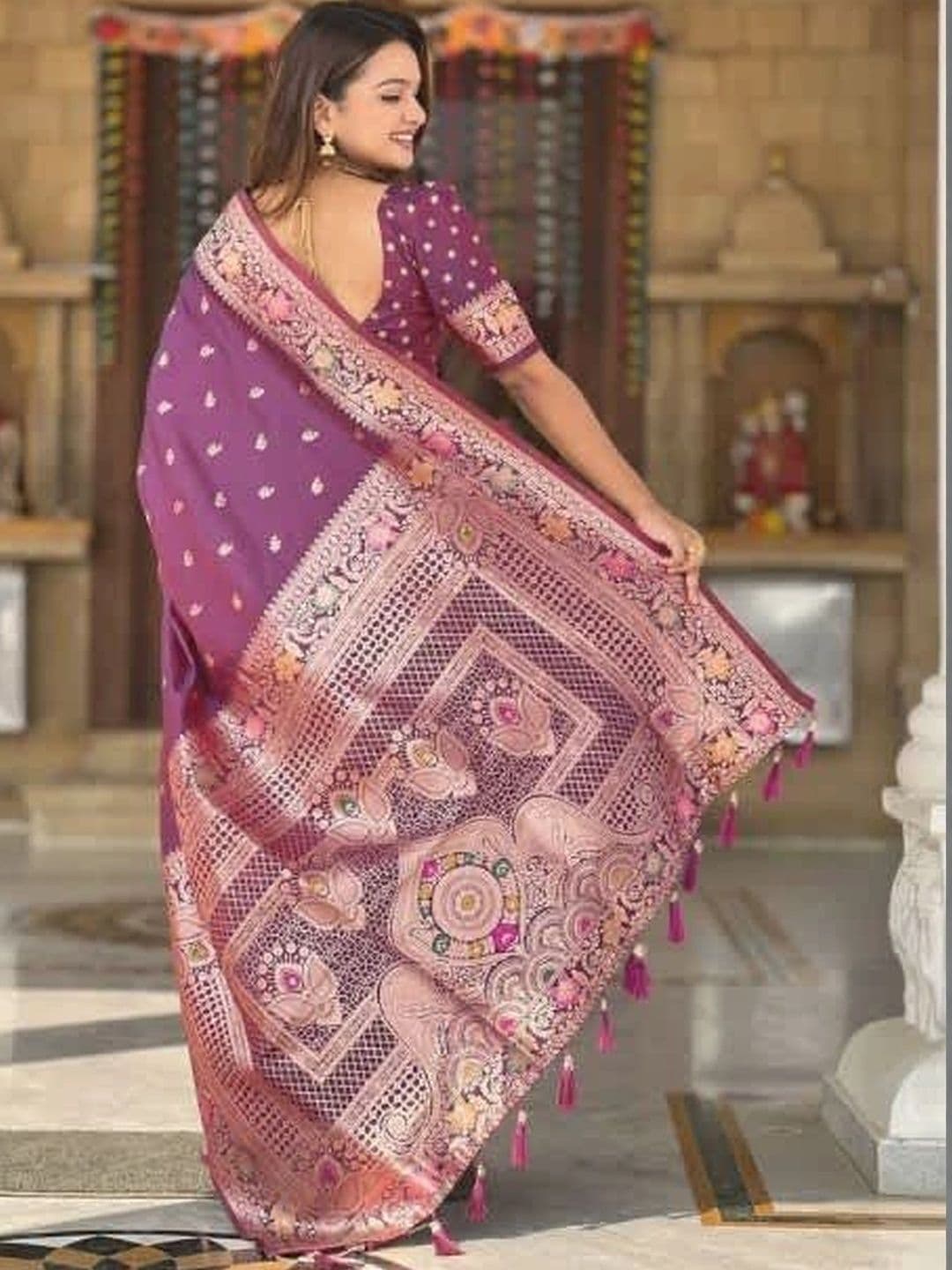 Dreamposhak Zari Satin Banarasi Saree thumbnail 5