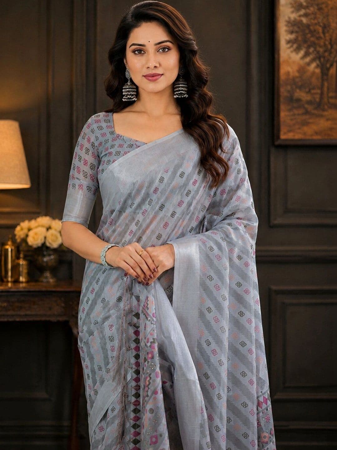 Moda Rapido Woven Design Linen Blend Bhagalpuri Saree thumbnail 4