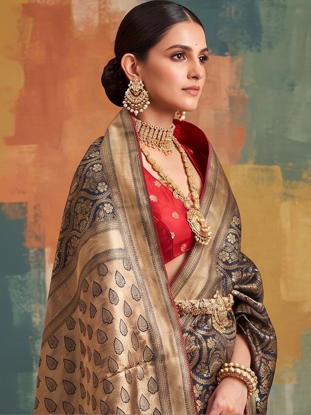 MONJOLIKA FASHION Paisley Zari Silk Blend Designer Kanjeevaram Saree thumbnail 2
