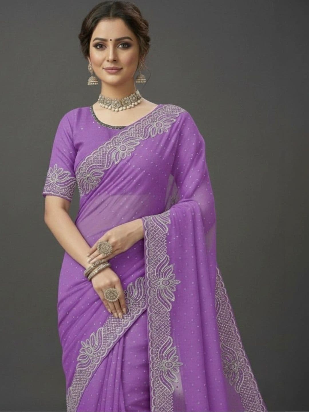 RENBRIZA Embroidered Poly Georgette Saree thumbnail 2