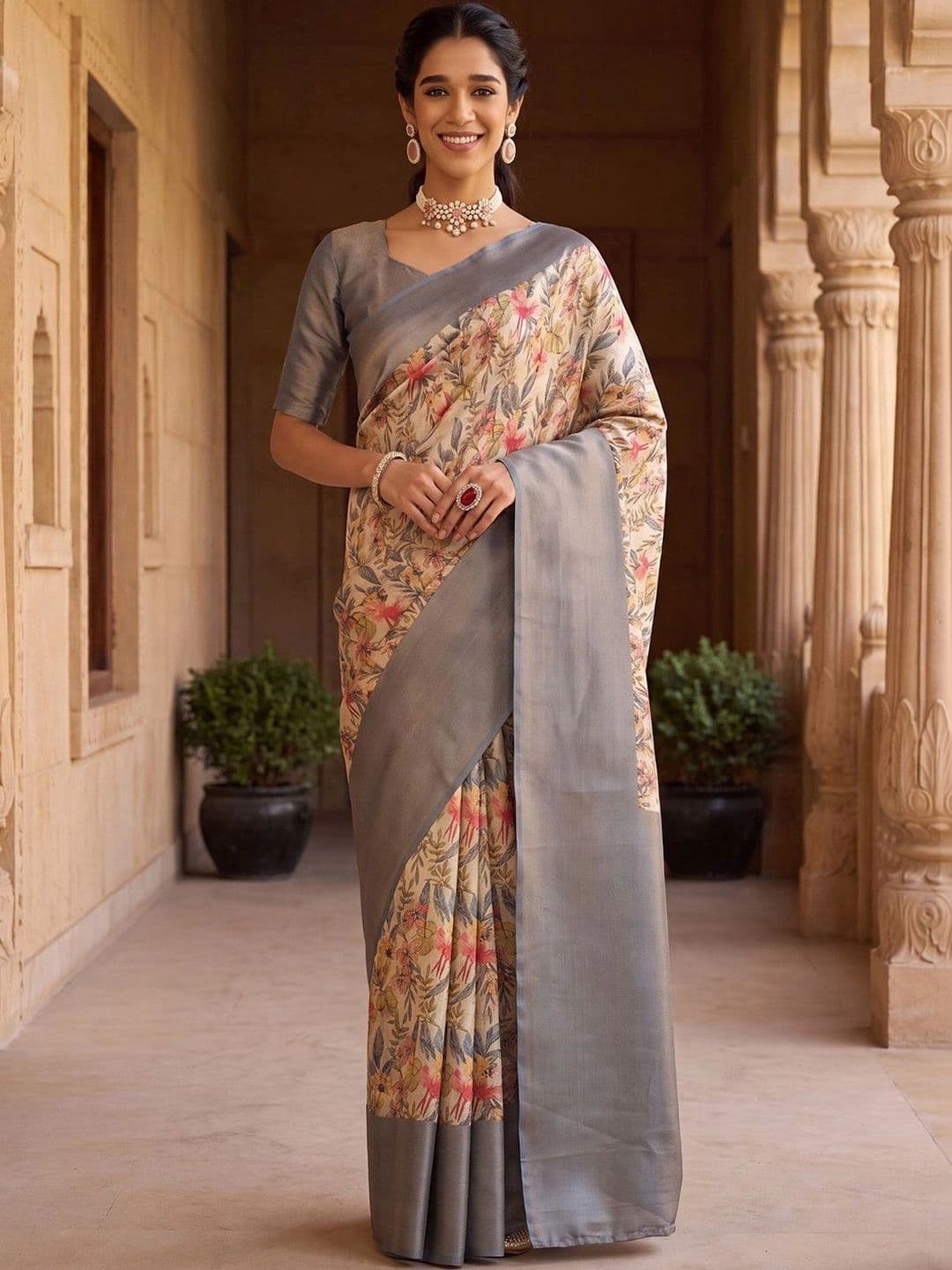 Anouk Floral Zari Silk Blend Designer Banarasi Saree - view 1