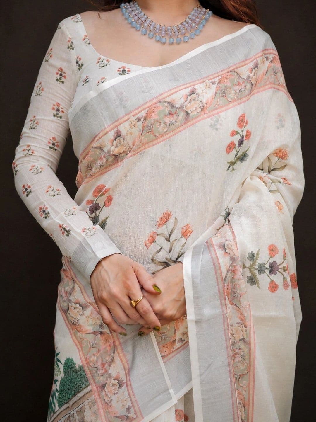 Moda Rapido Floral Linen Blend Bhagalpuri Saree thumbnail 3