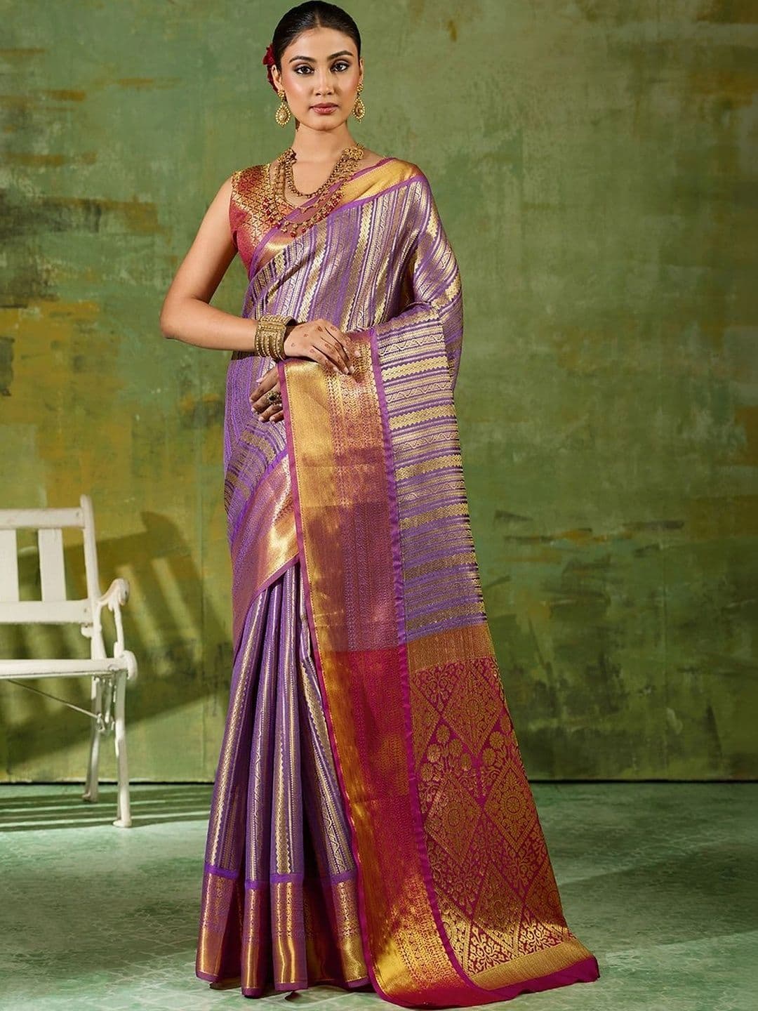 Dhaaga Ghar Woven Design Zari Silk Blend Designer Kanjeevaram Saree - view 1