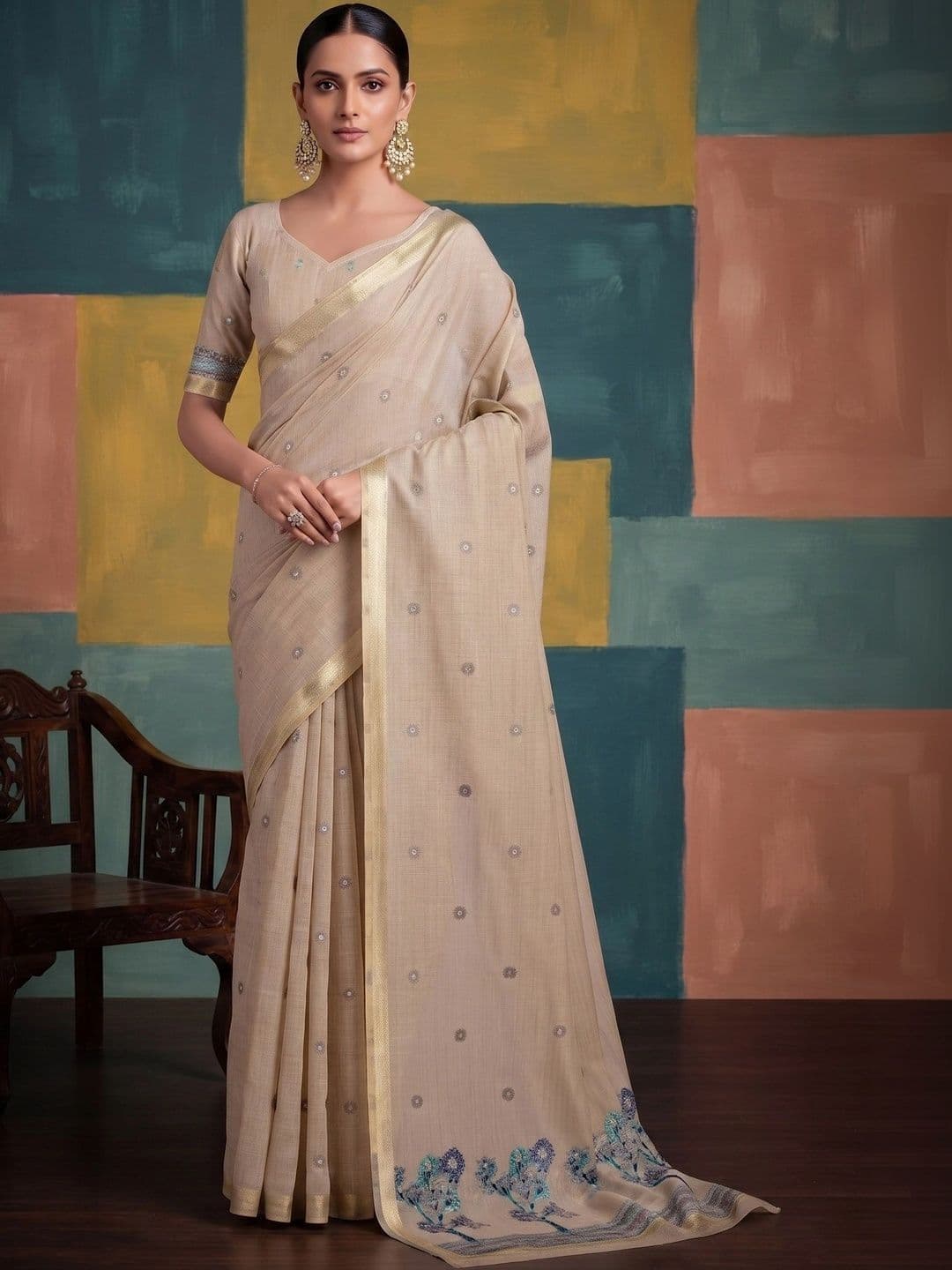 MONJOLIKA FASHION Zari Silk Cotton Designer Saree - view 1