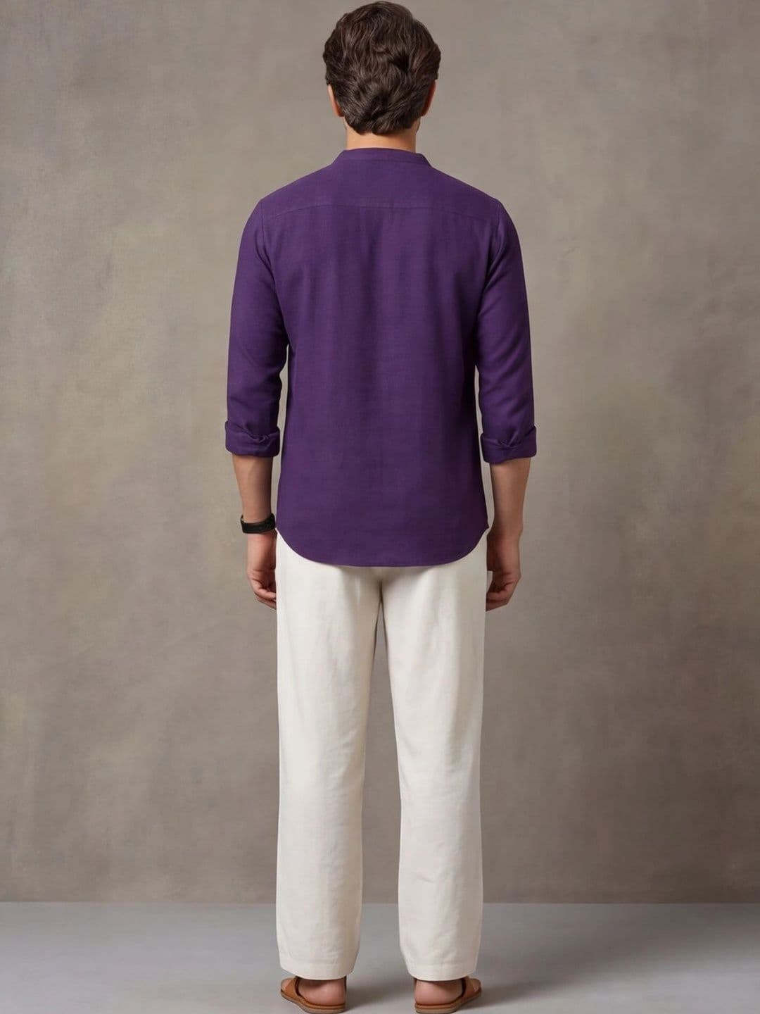 Navibhu Woven Design Solid Cotton Handloom Mandarin Collar Short Kurta thumbnail 2