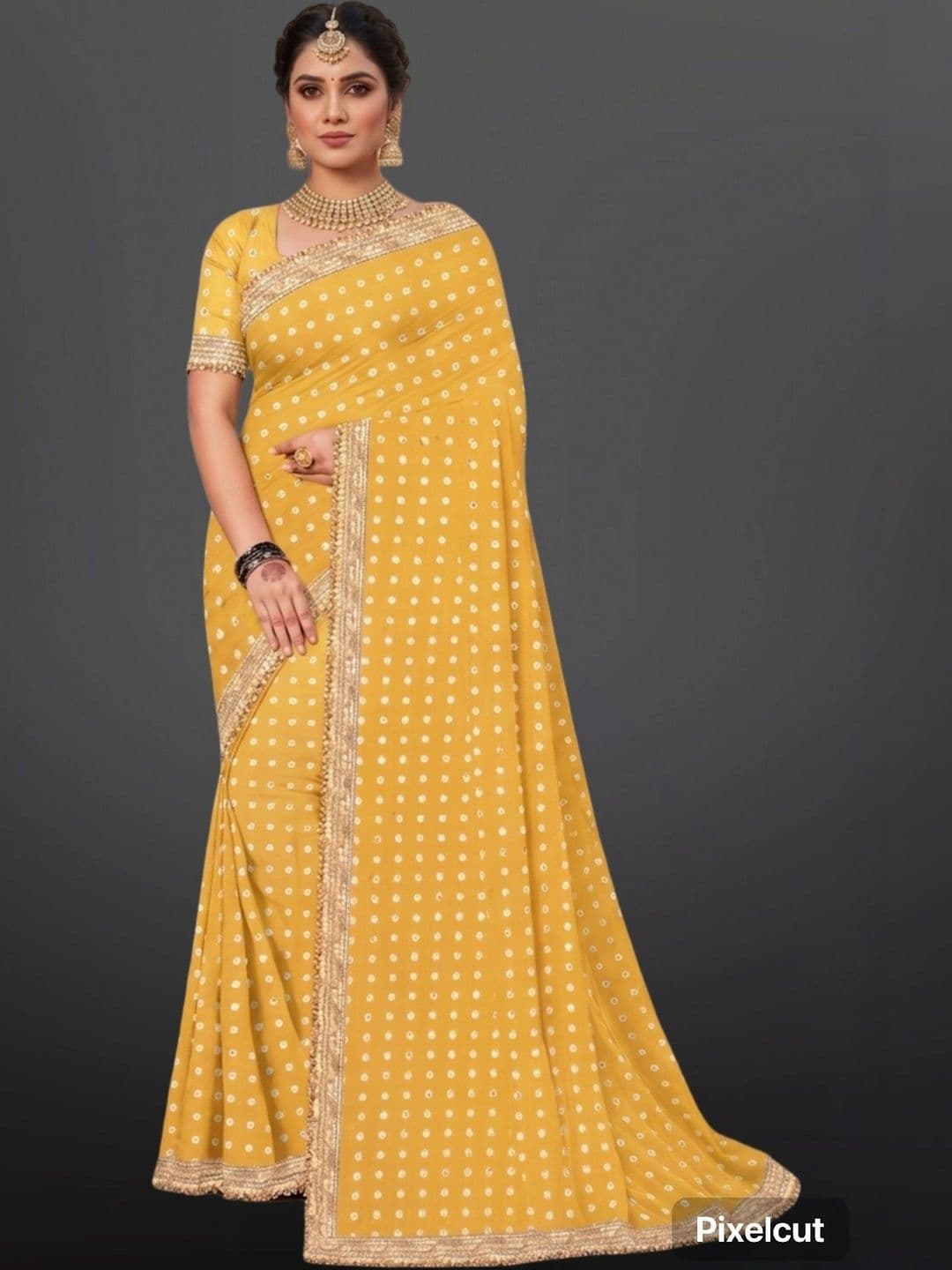 shreecre Bandhani Embroidered Pure Georgette Saree - view 1