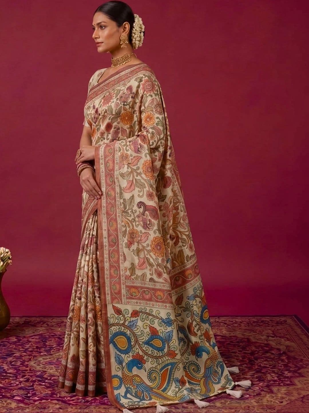 SAMANTHA Kalamkari Zari Silk Blend Saree thumbnail 6