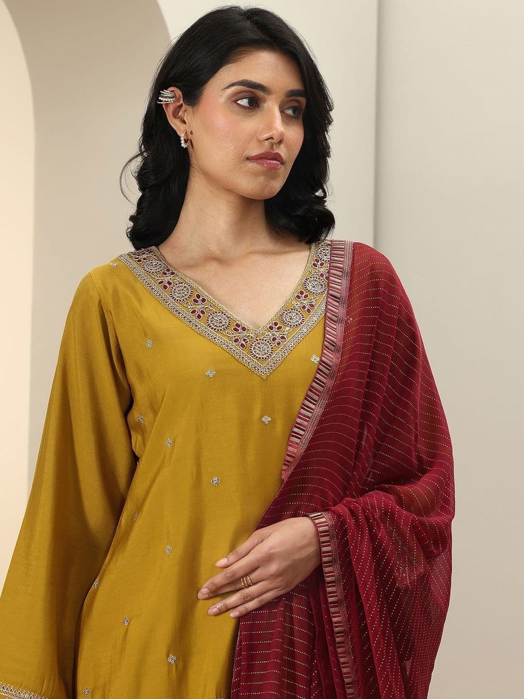 Gerua By Libas Women Ethnic Motifs Embroidered Kurta with Trousers & Dupatta thumbnail 6