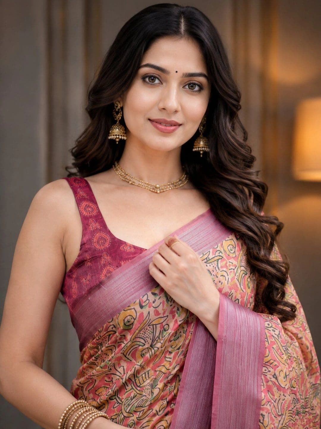 Moda Rapido Kalamkari Linen Blend Bhagalpuri Saree thumbnail 2