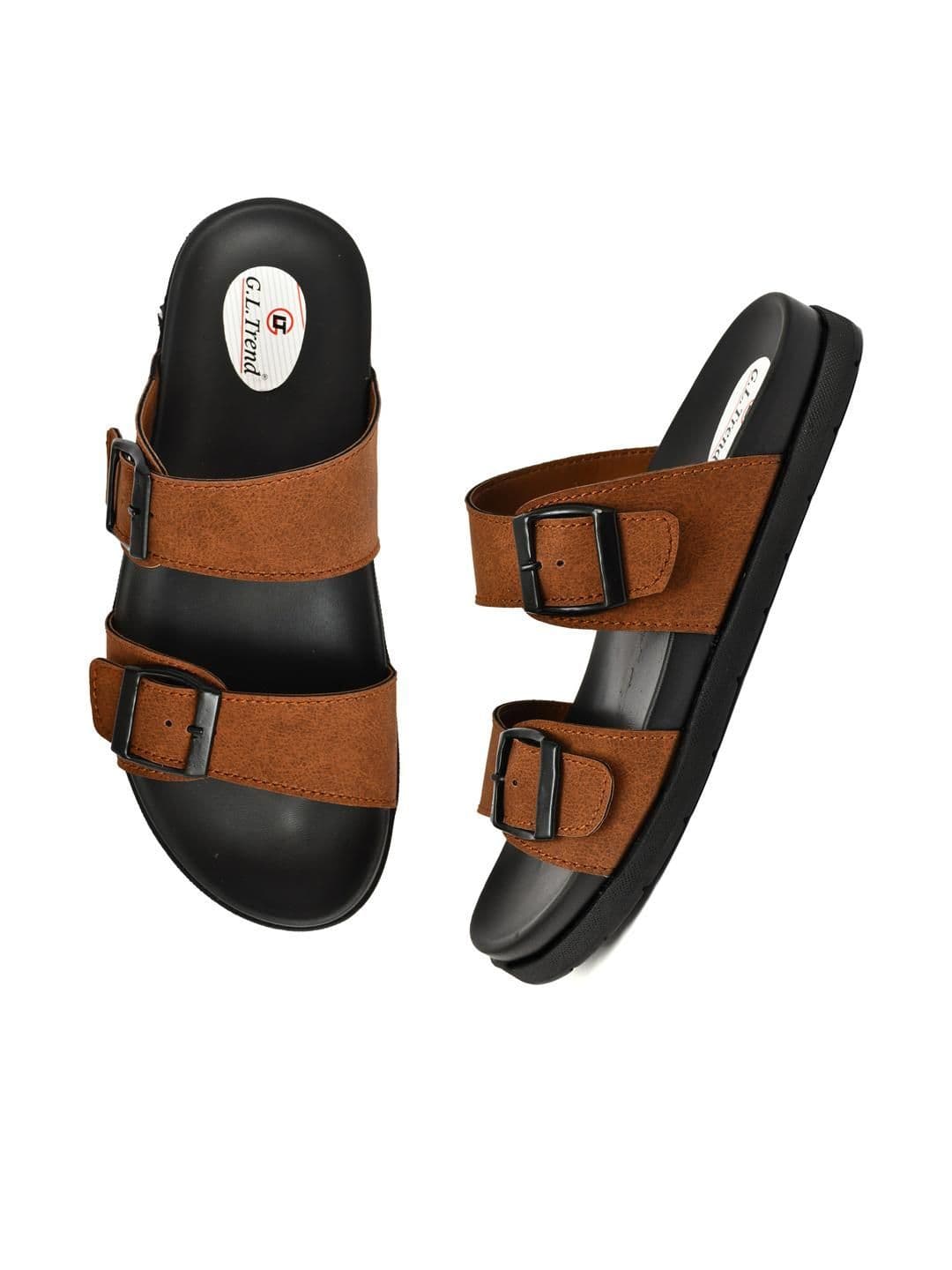 G L Trend Tan Leather Double-Strap Slip-On Water-Resistant  Sandals thumbnail 4