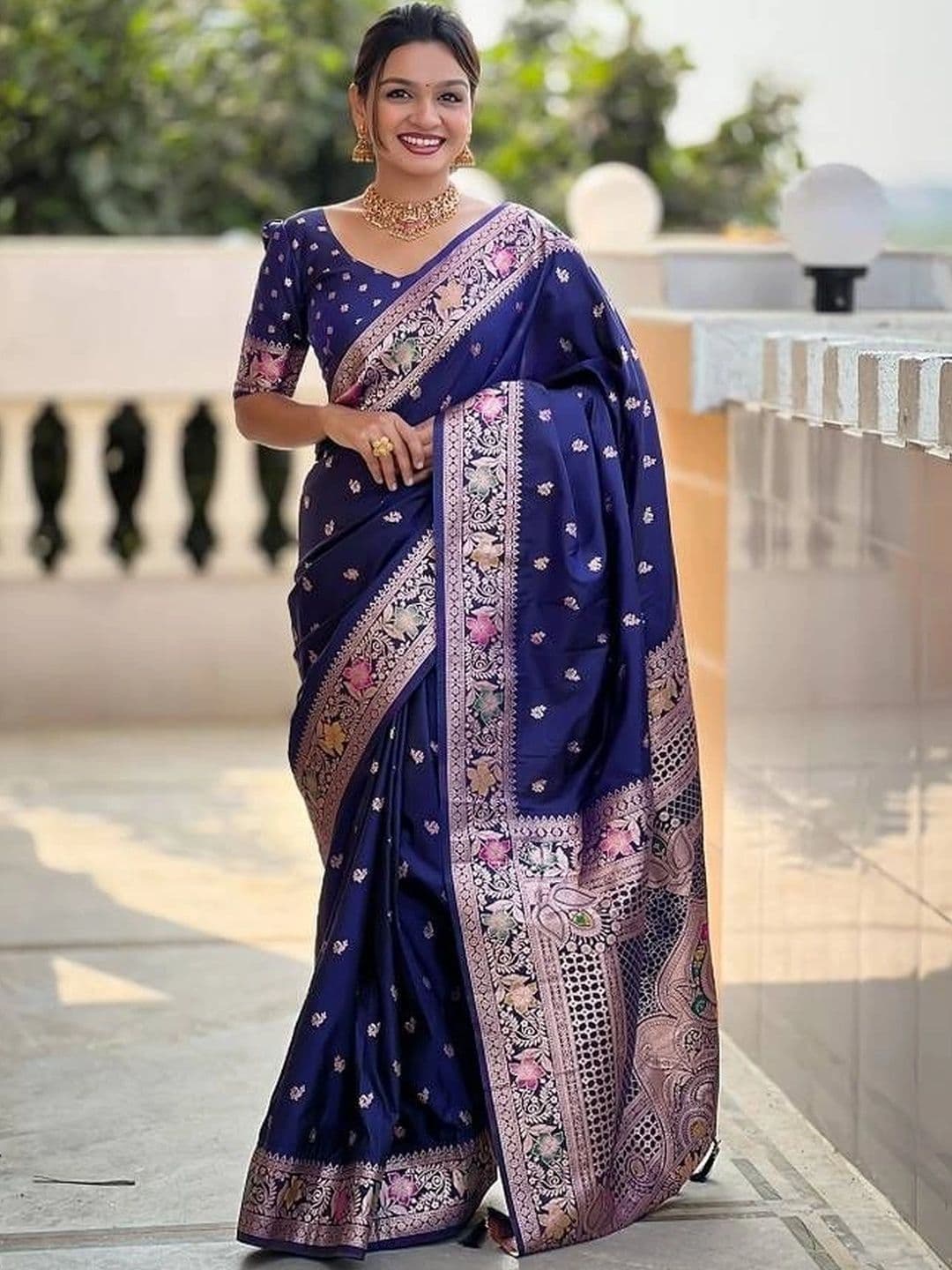 Dreamposhak Zari Satin Banarasi Saree - view 1