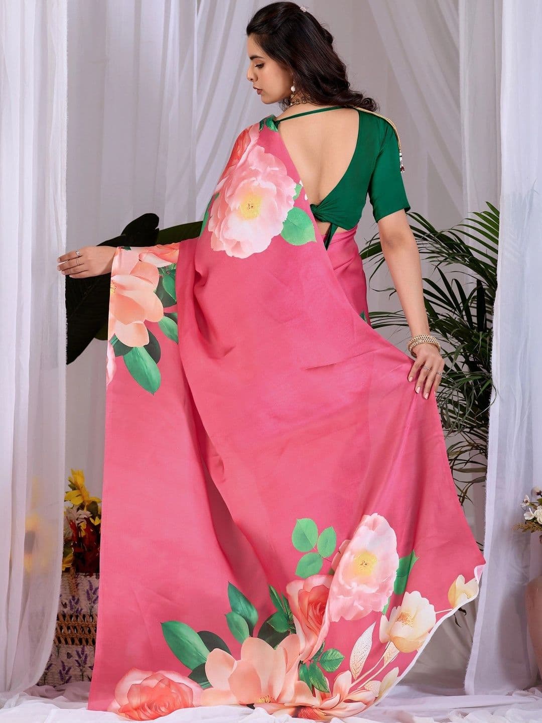 all about you Floral Satin Designer Saree thumbnail 6
