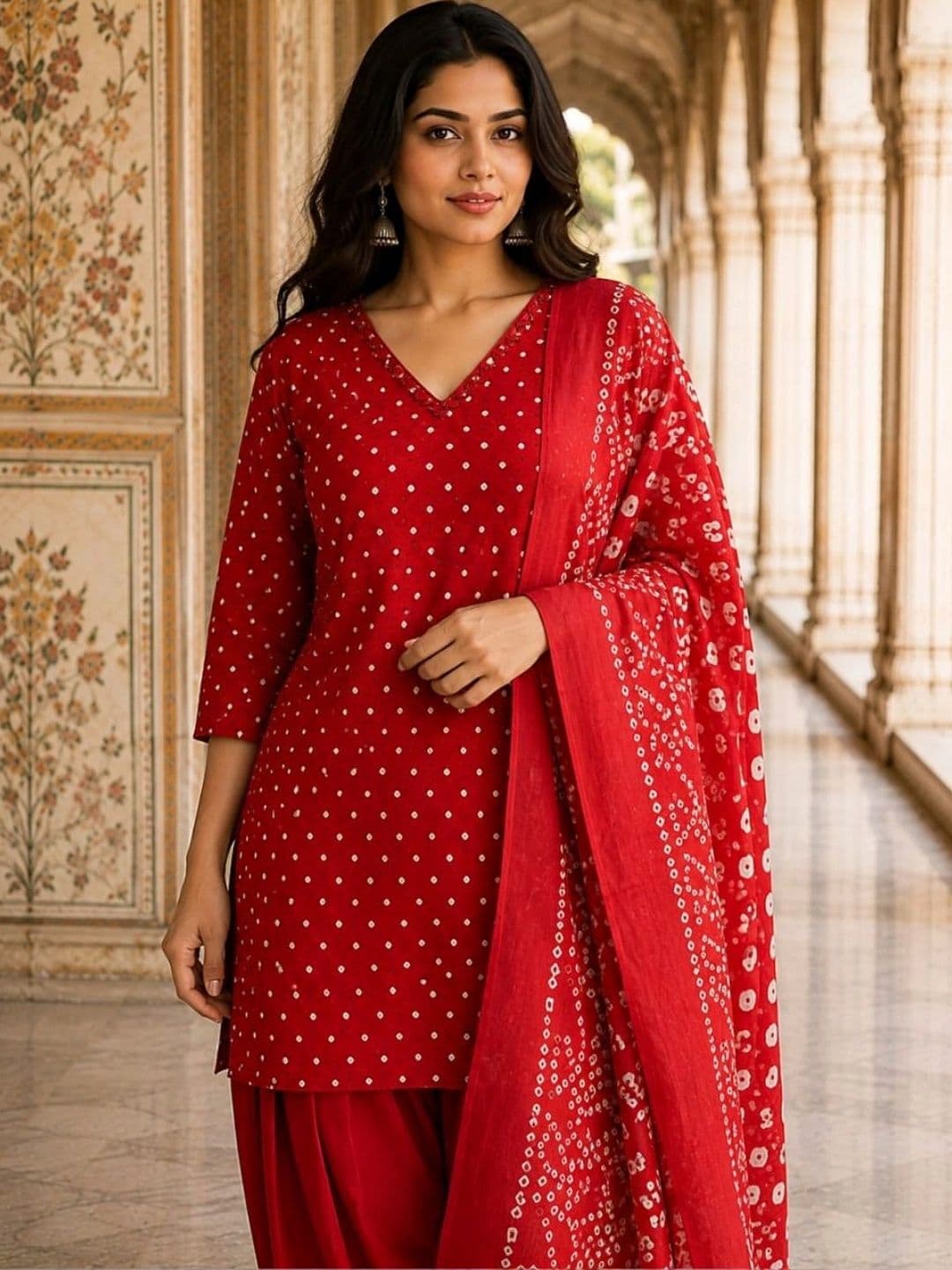 HERE&NOW Women Ethnic Motifs Printed Regular Pure Cotton Kurta with Patiala & With Dupatta thumbnail 5