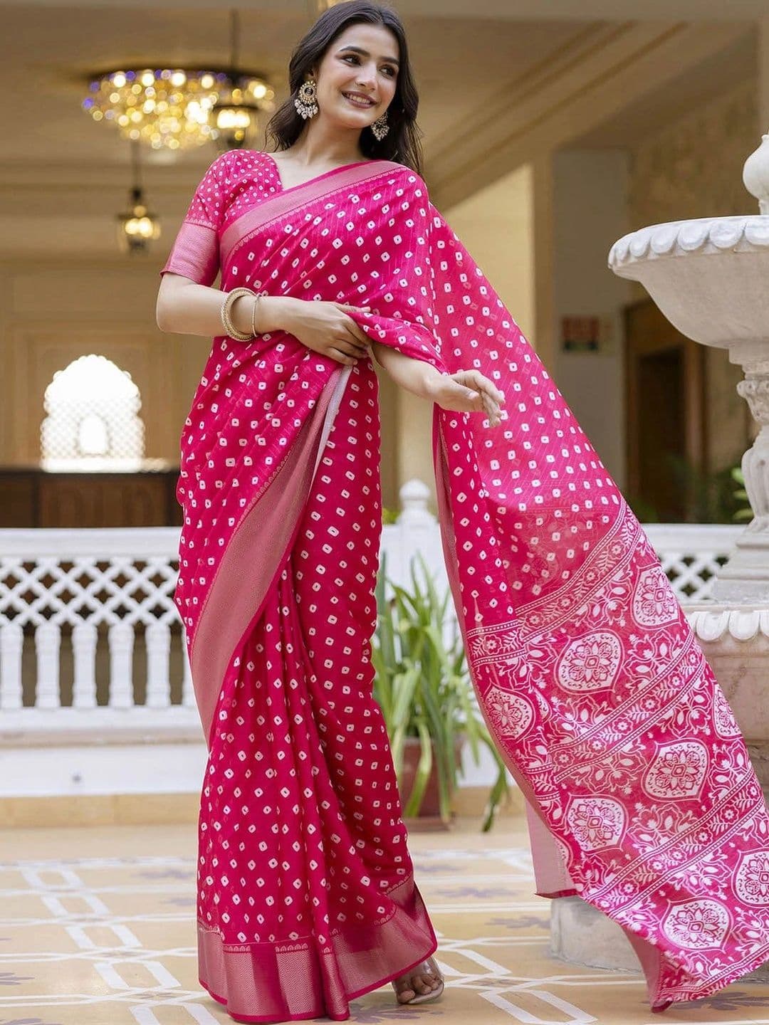 KALINI Bandhani Zari Art Silk Fusion Bandhani Saree - view 1