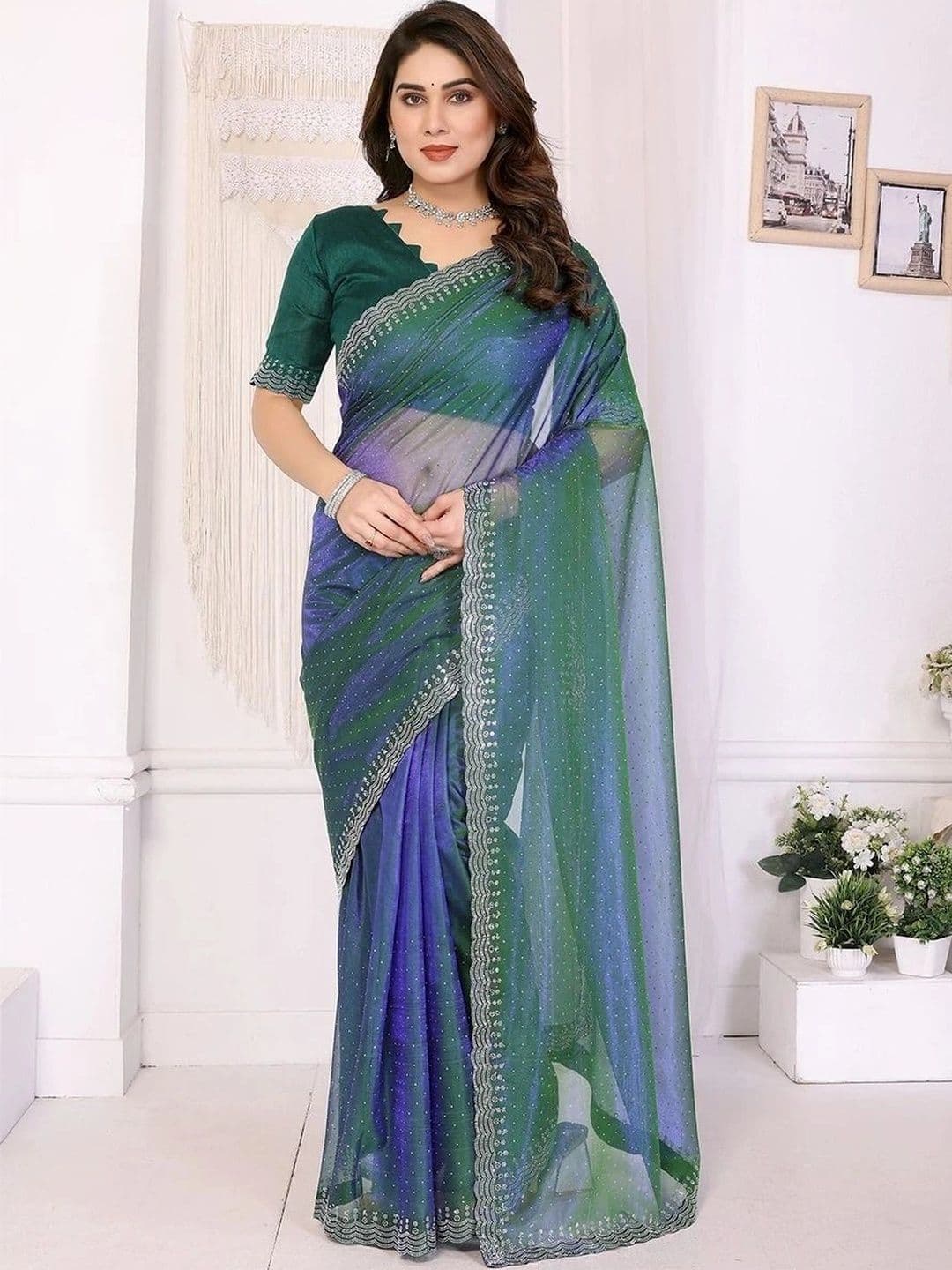 RENBRIZA Ombre Net Saree - view 1