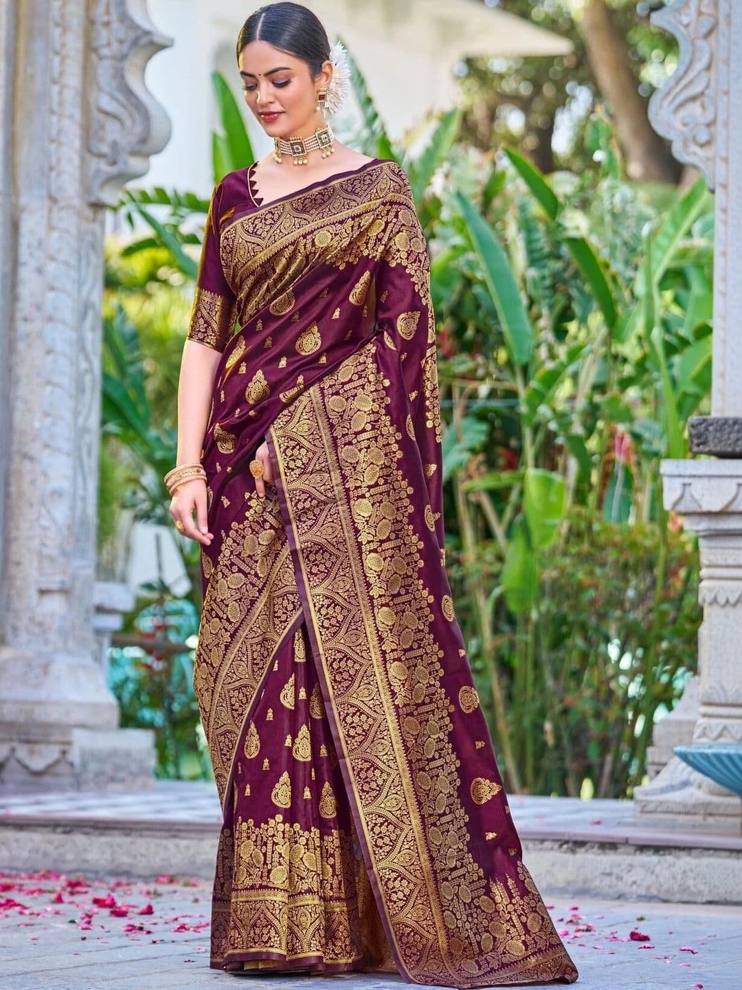 VS MALL Ethnic Motifs Zari Banarasi Saree thumbnail 3