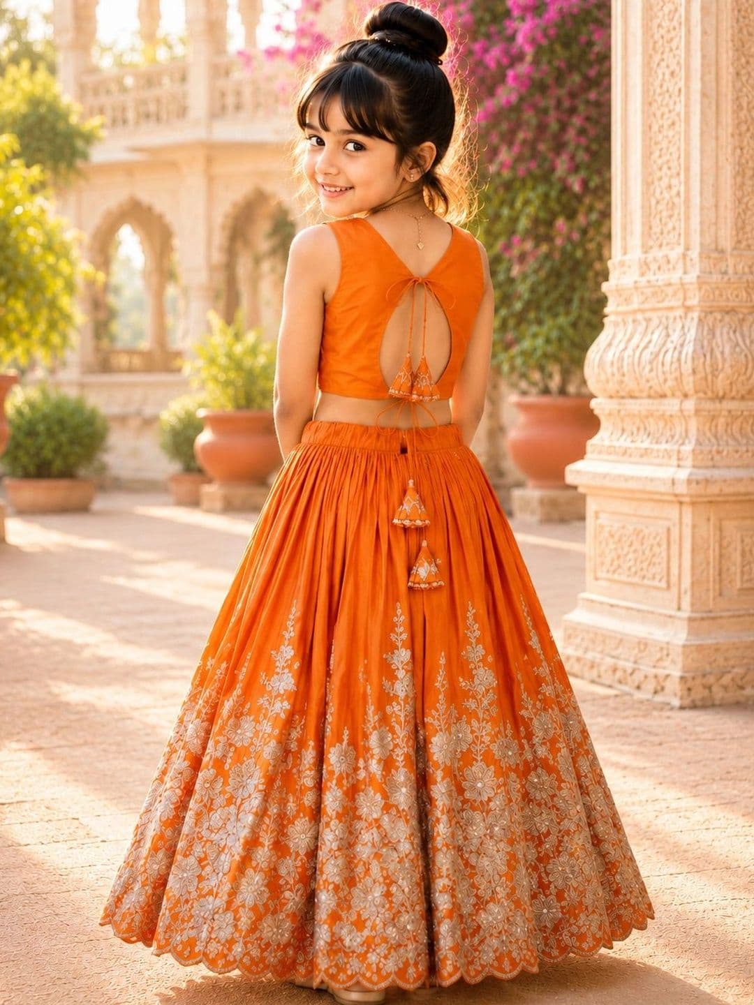 Sangria Girls Embroidered Thread Work Ready to Wear Lehenga & thumbnail 6