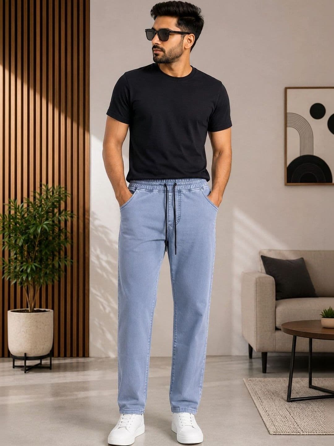 Global Jeans Men's Straight Fit Light Blue Mid-Rise Jeans thumbnail 4