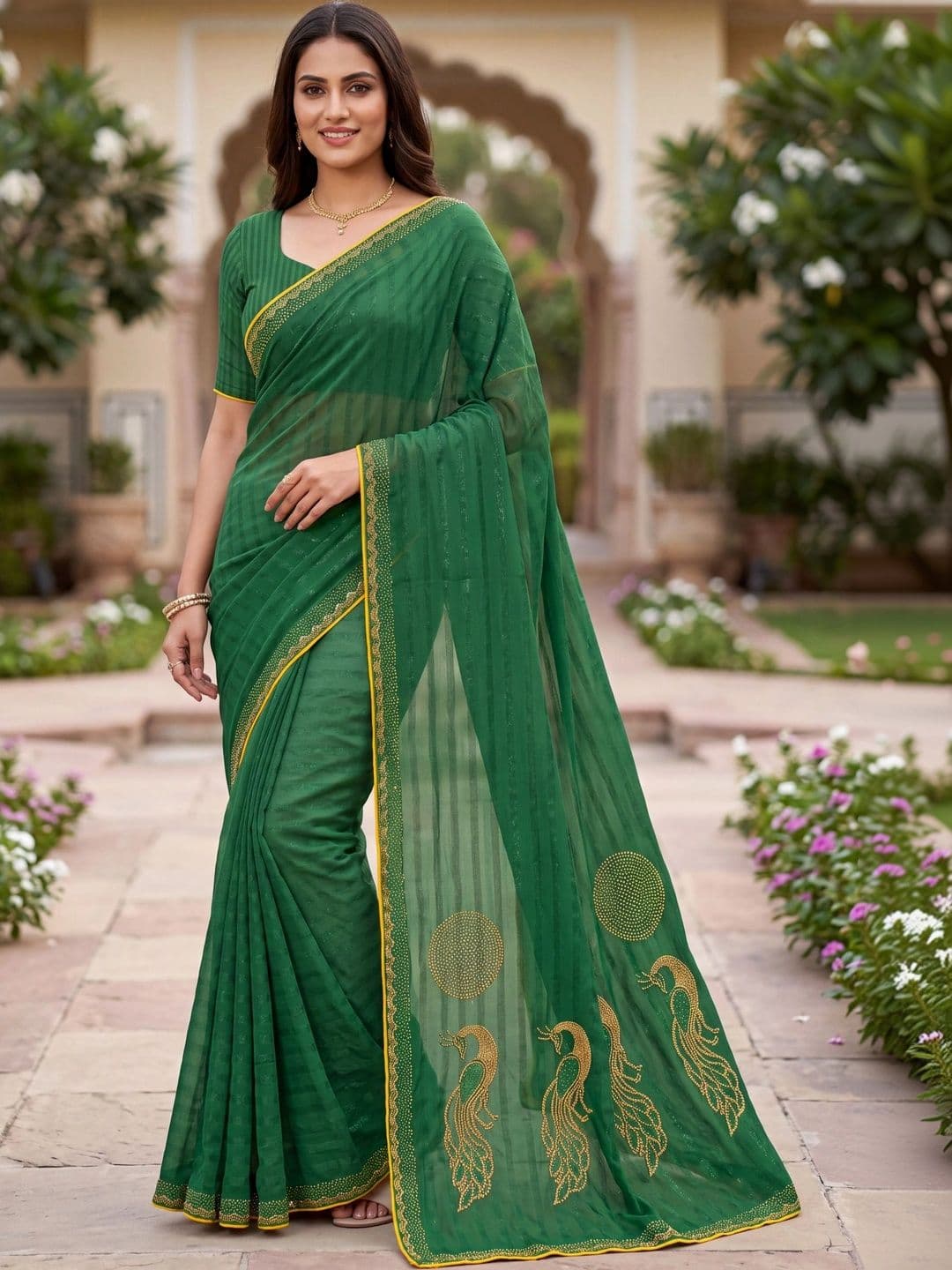 Jaipur Vogue Embellished Beads and Stones Poly Georgette Saree - view 1