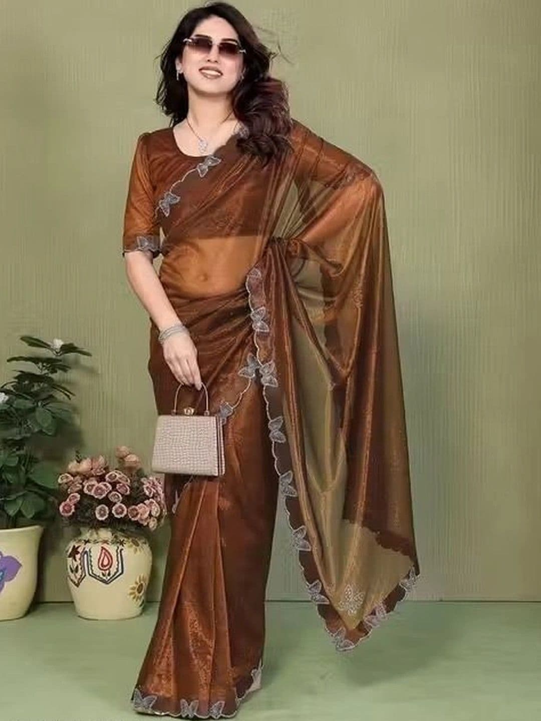 RENBRIZA Embroidered Net Saree - view 1